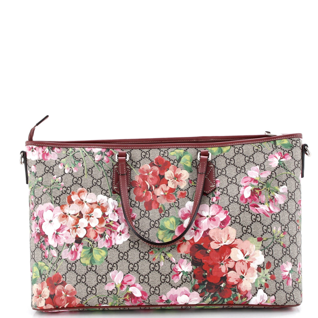 Convertible Zip Tote Blooms Print GG Coated Canvas Large