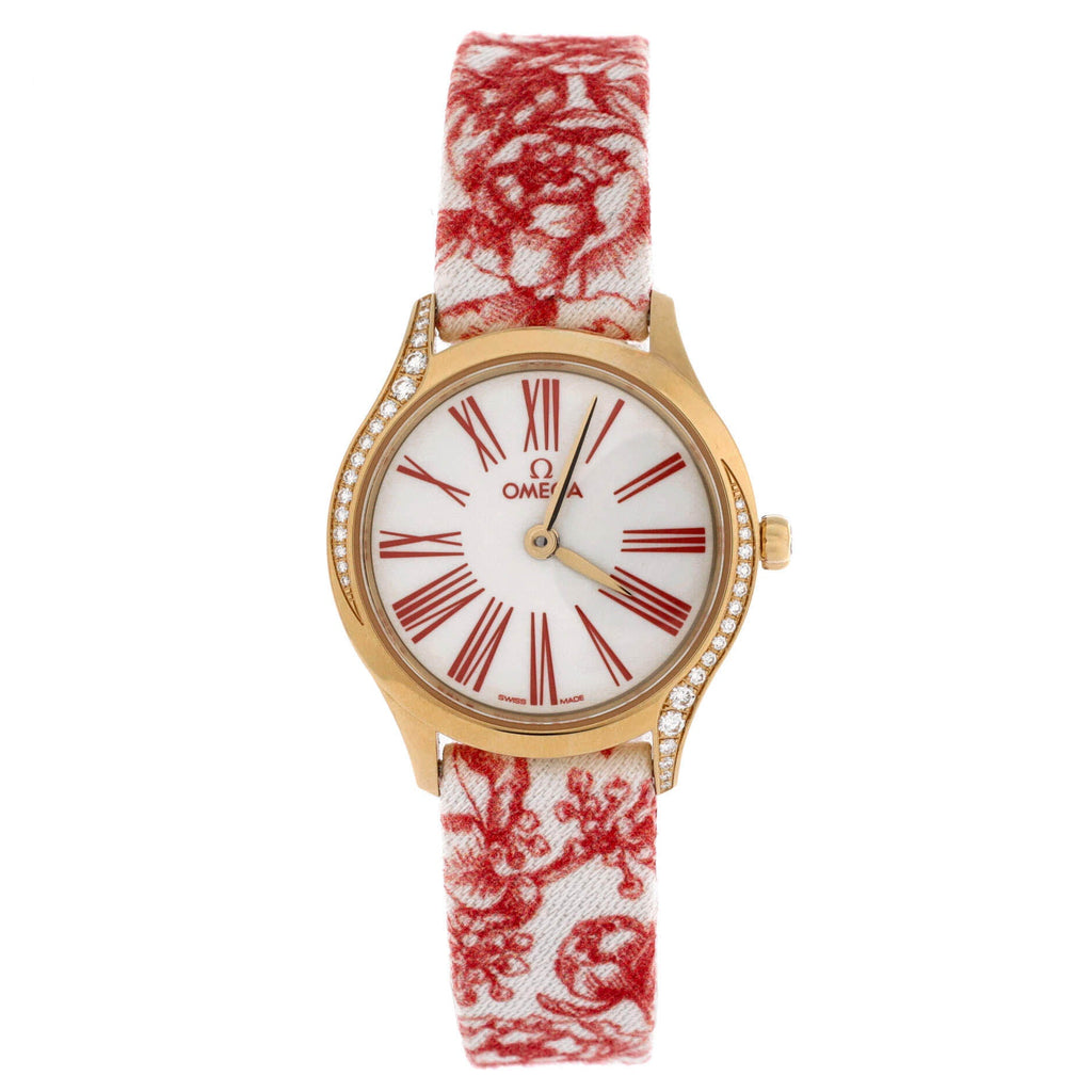 De Ville Tresor Quartz Watch 18K Yellow Gold with Diamond Bezel and Printed Fabric 26