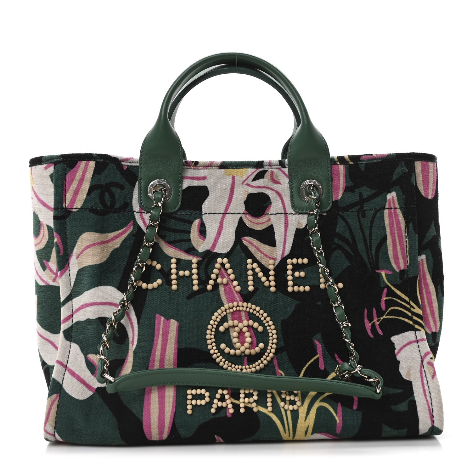 Velvet Calfskin Beaded Small Deauville Tote Pink Green Black