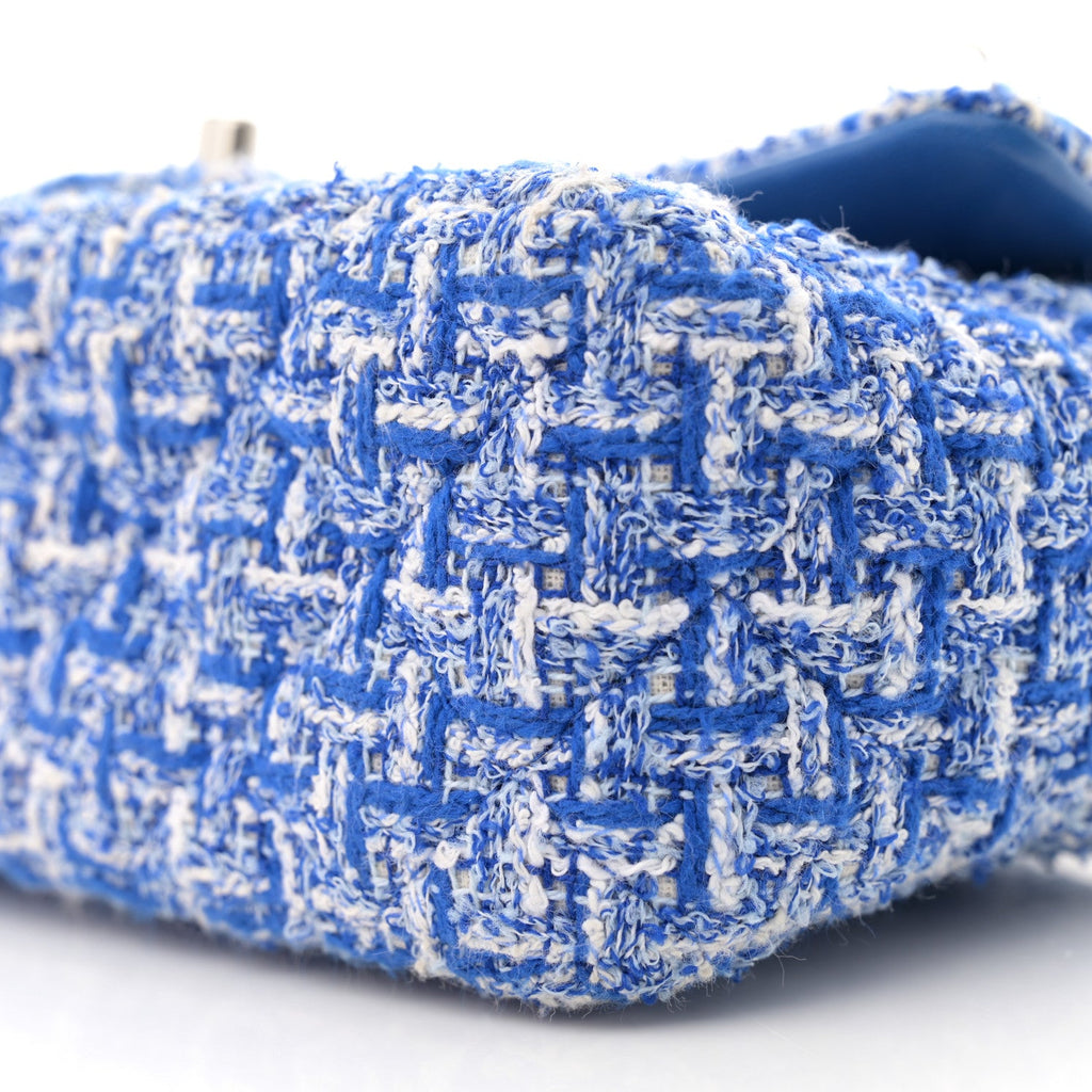 Tweed Quilted Mini Rectangular Flap Blue White