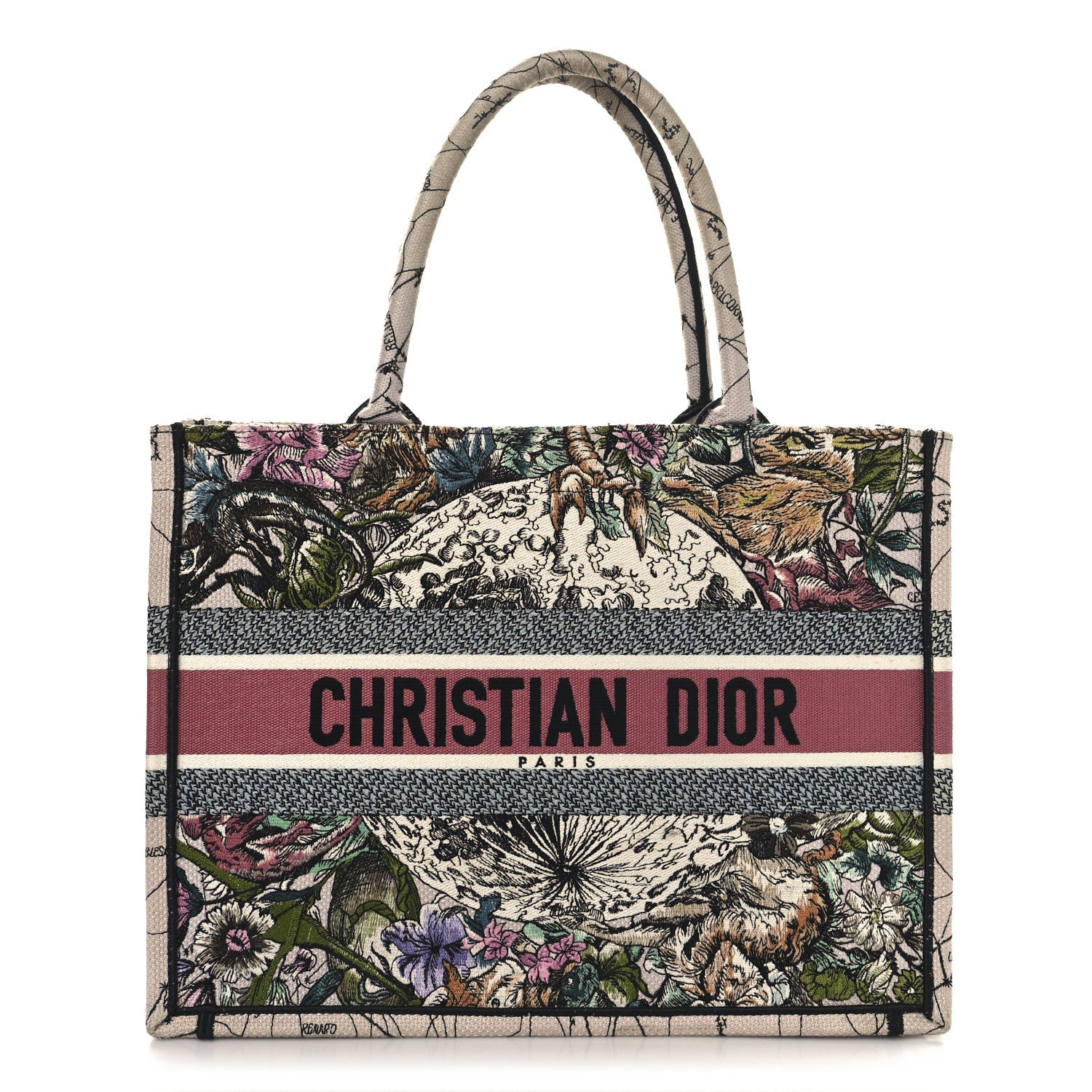 Canvas Embroidered Medium Zodiac Book Tote Latte Multicolor