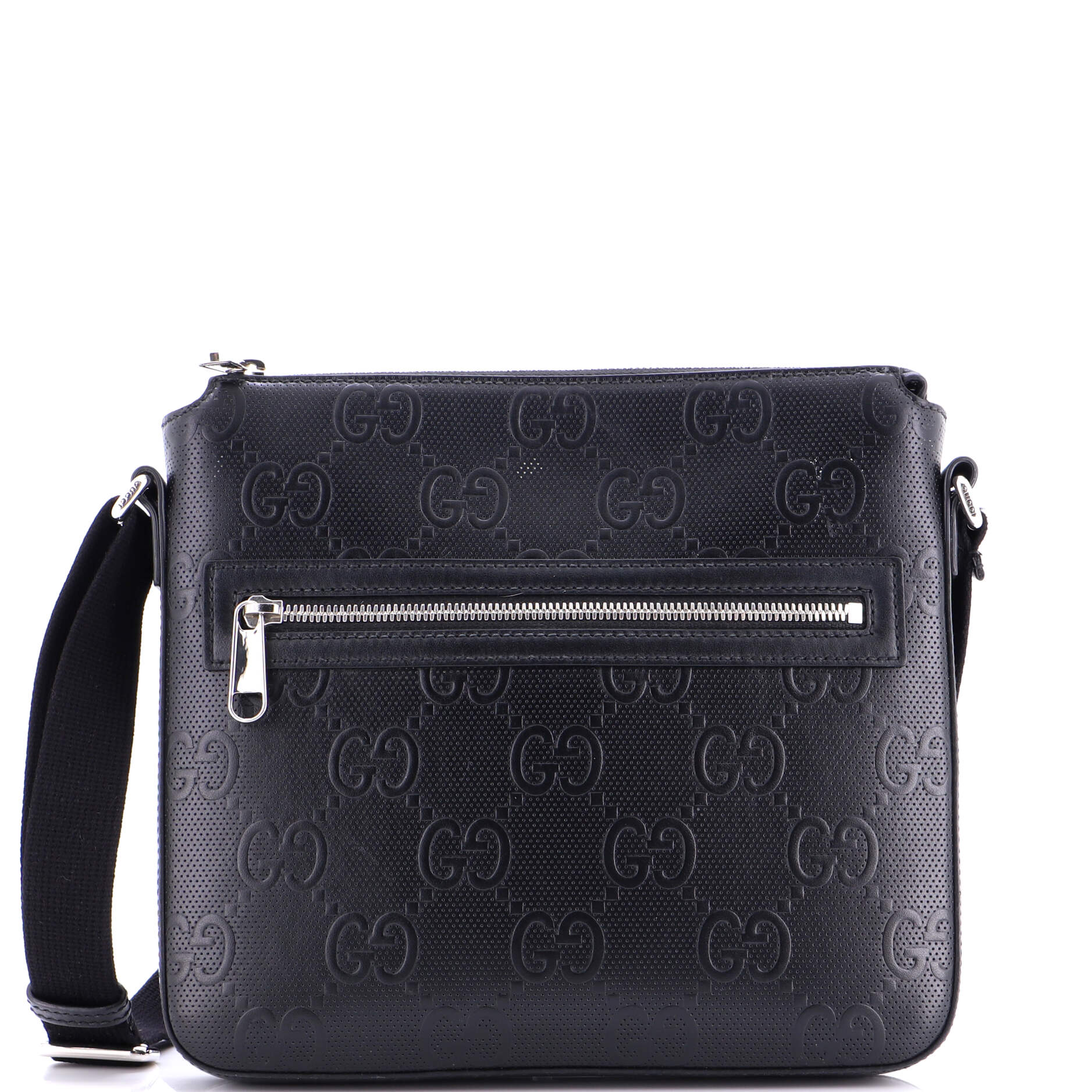 Front Zip Messenger GG Embossed Perforated Leather Small