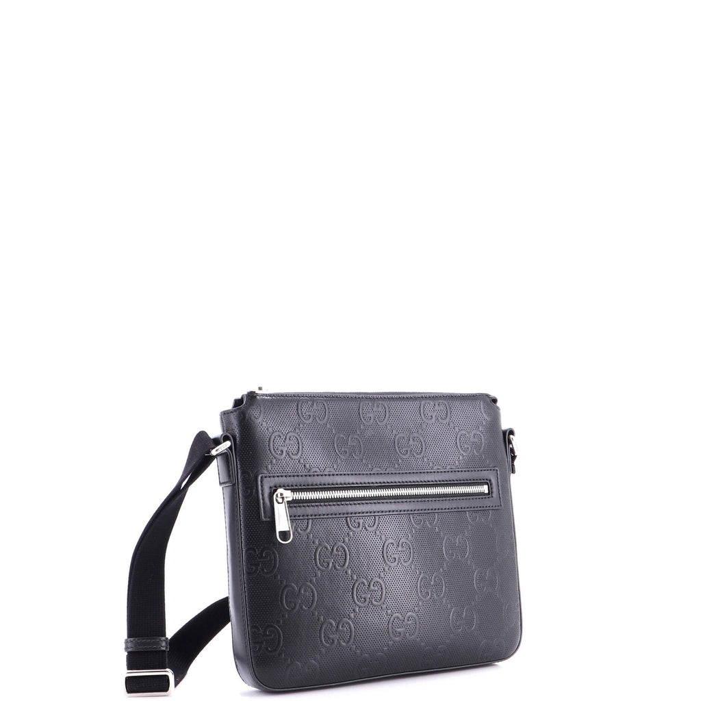 Front Zip Messenger GG Embossed Perforated Leather Small