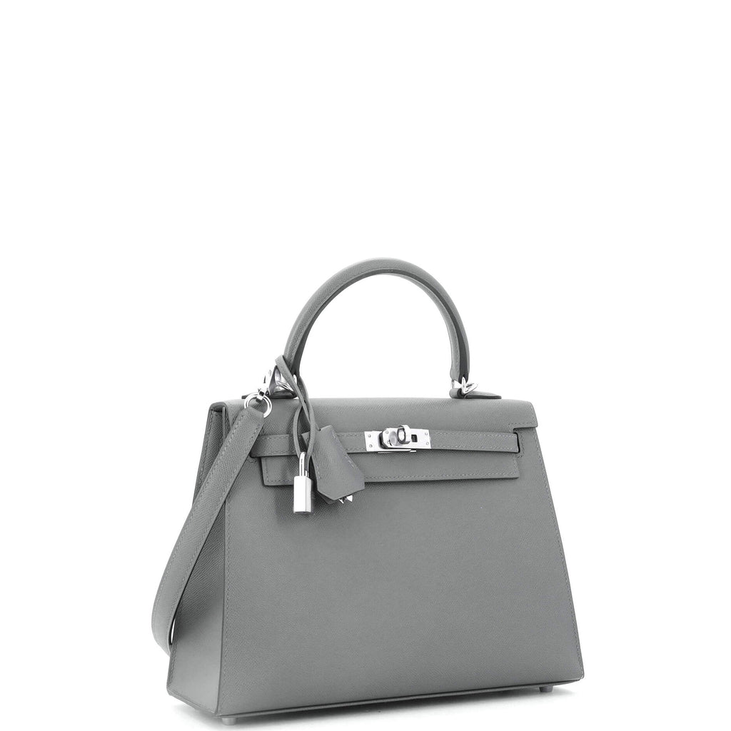 Kelly Handbag Grey Madame with Palladium Hardware 25