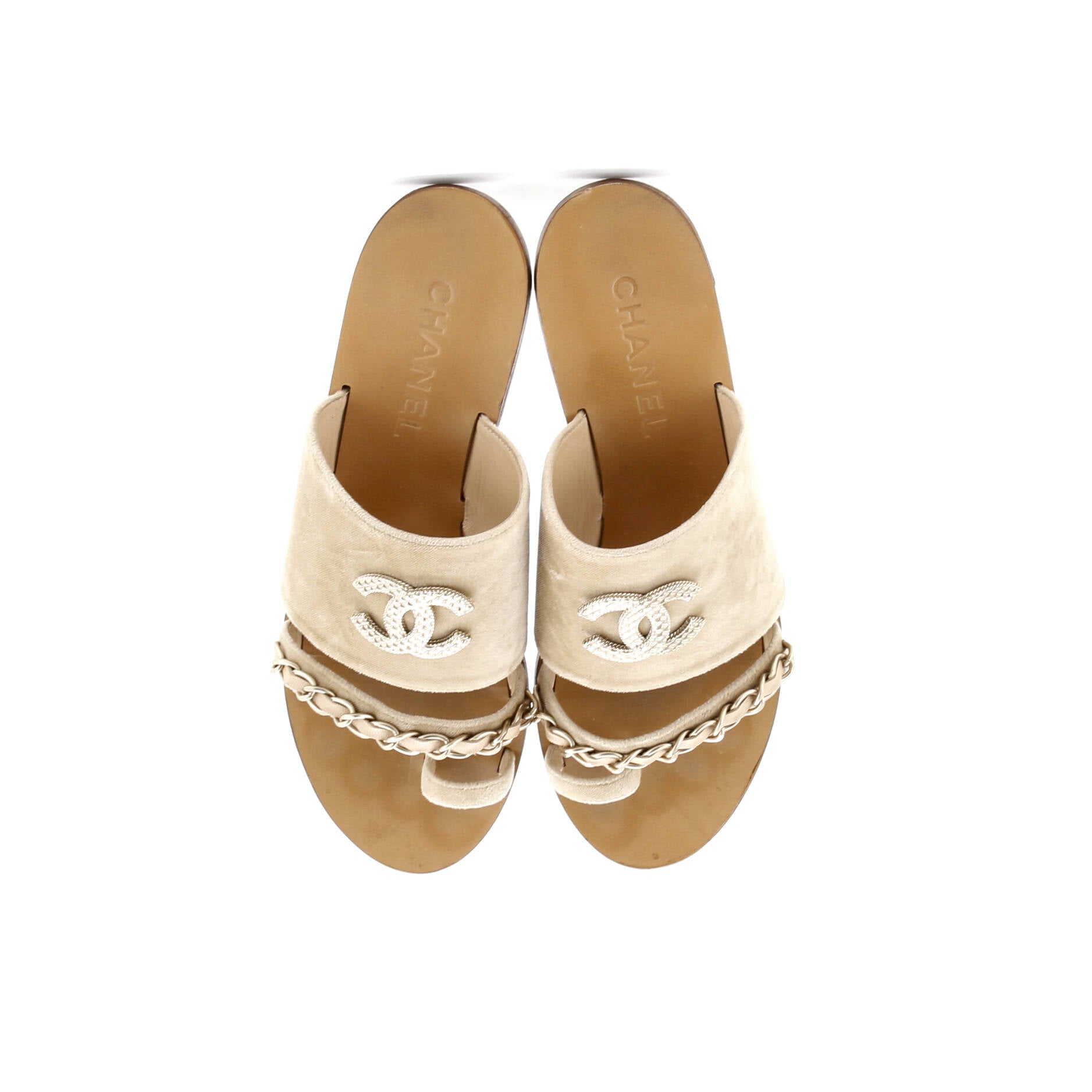 Women's Toe Ring CC Chain Slide Sandals Velvet