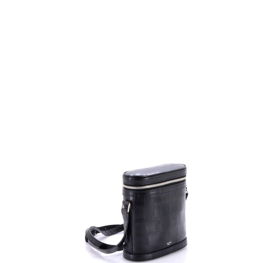 Vertical Zip Messenger Crocodile Embossed Leather