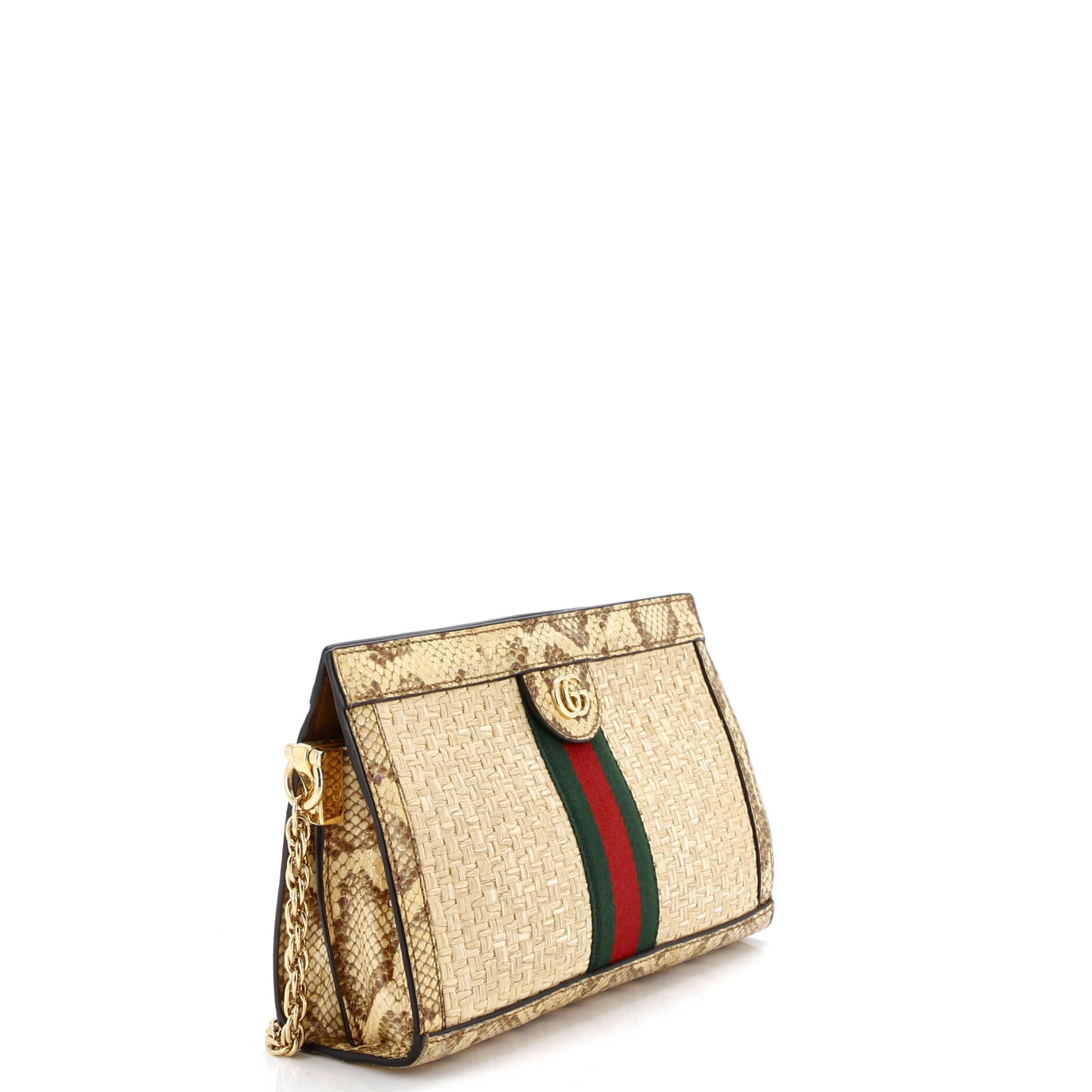 Ophidia Chain Shoulder Bag Raffia with Snakeskin Small