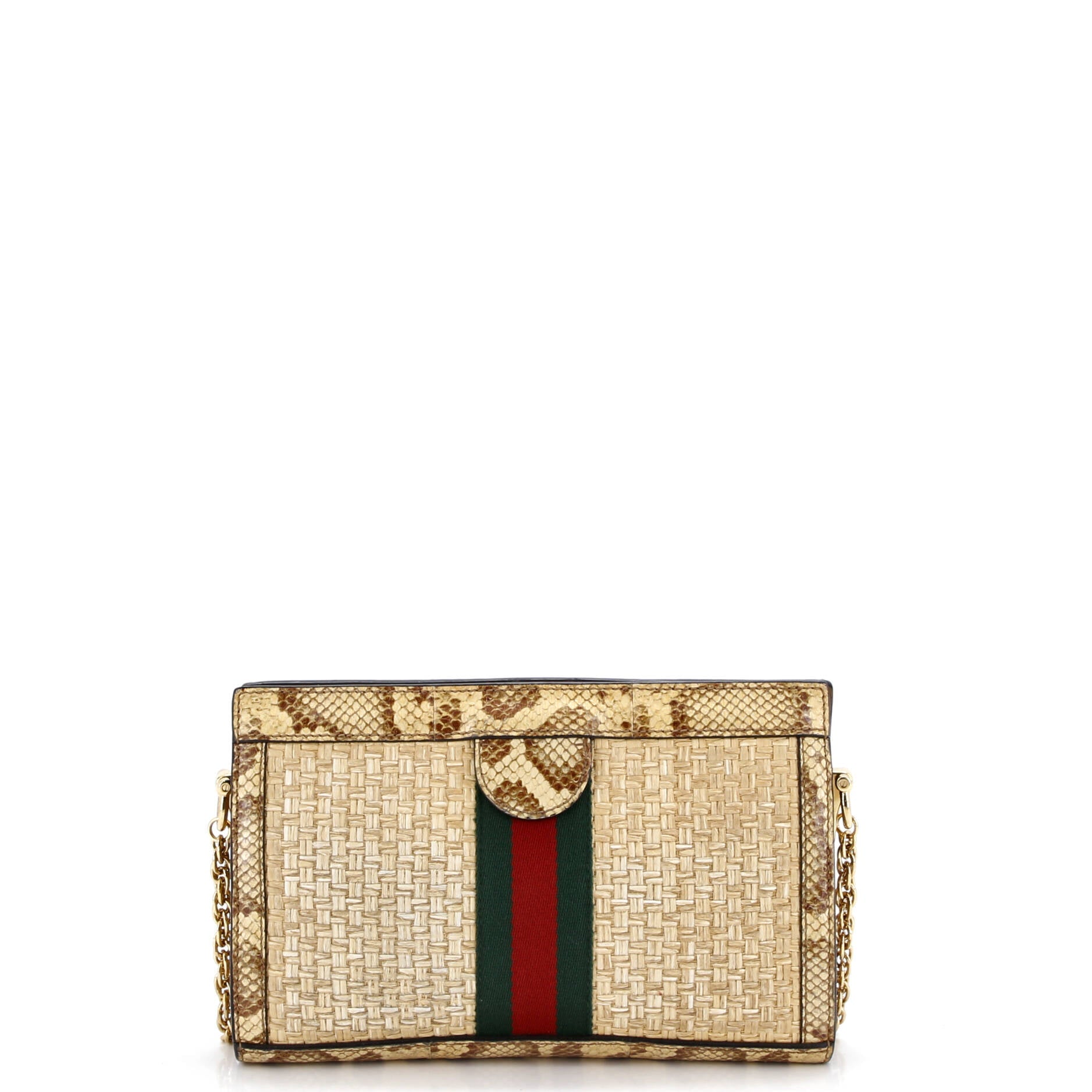Ophidia Chain Shoulder Bag Raffia with Snakeskin Small