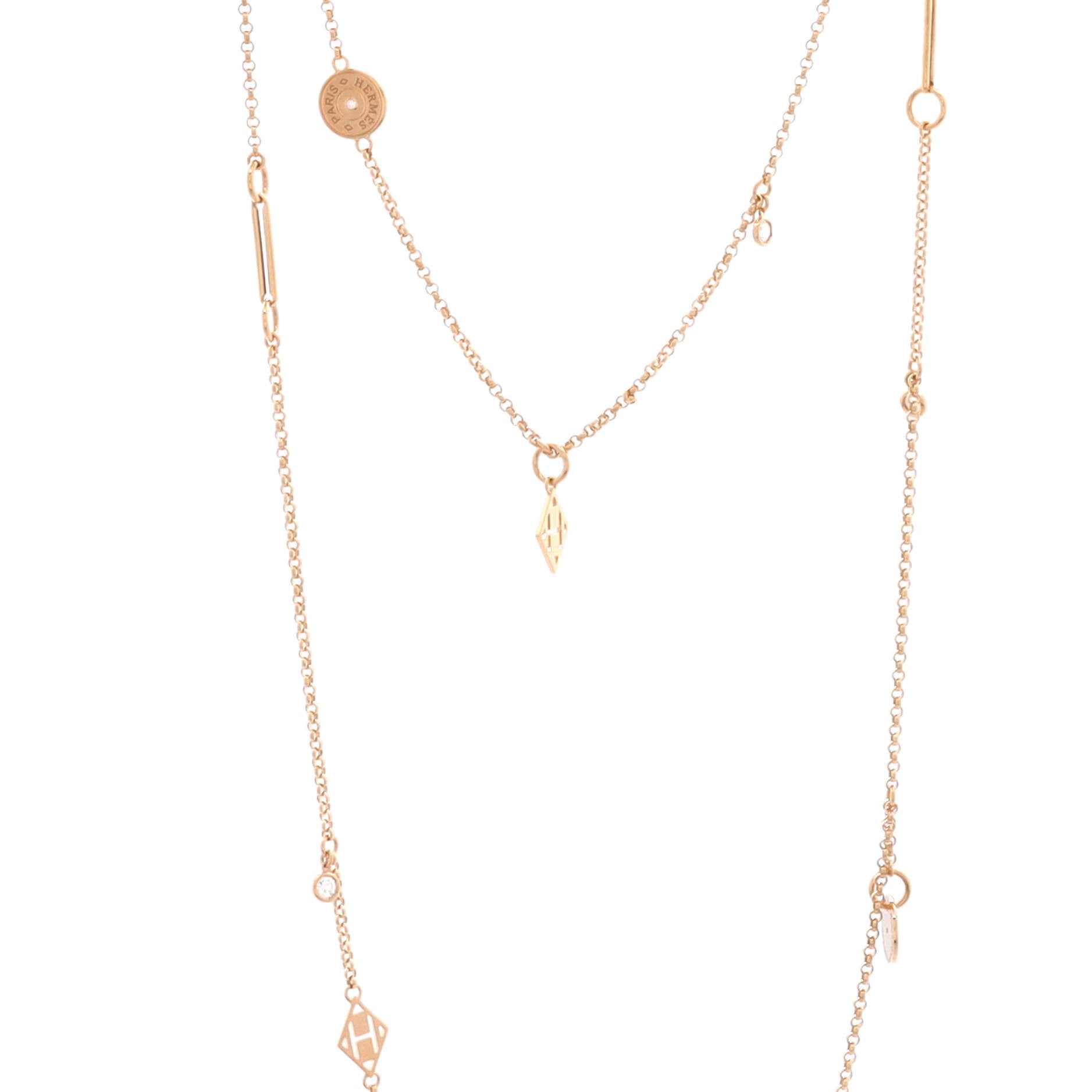 Ex-Libris Station Long Necklace 18K Rose Gold with Diamonds