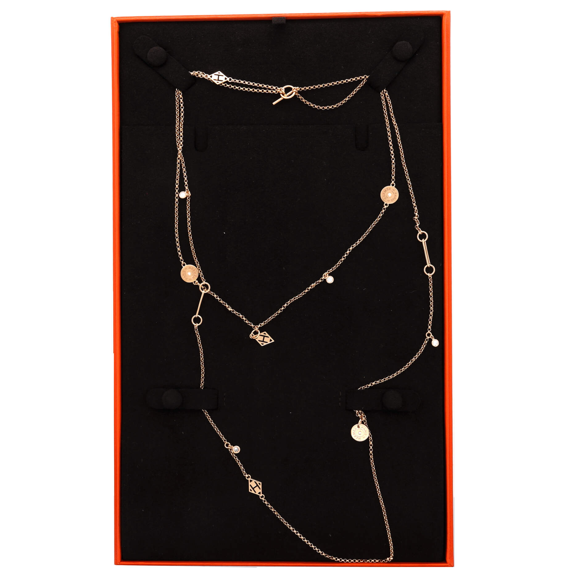 Ex-Libris Station Long Necklace 18K Rose Gold with Diamonds