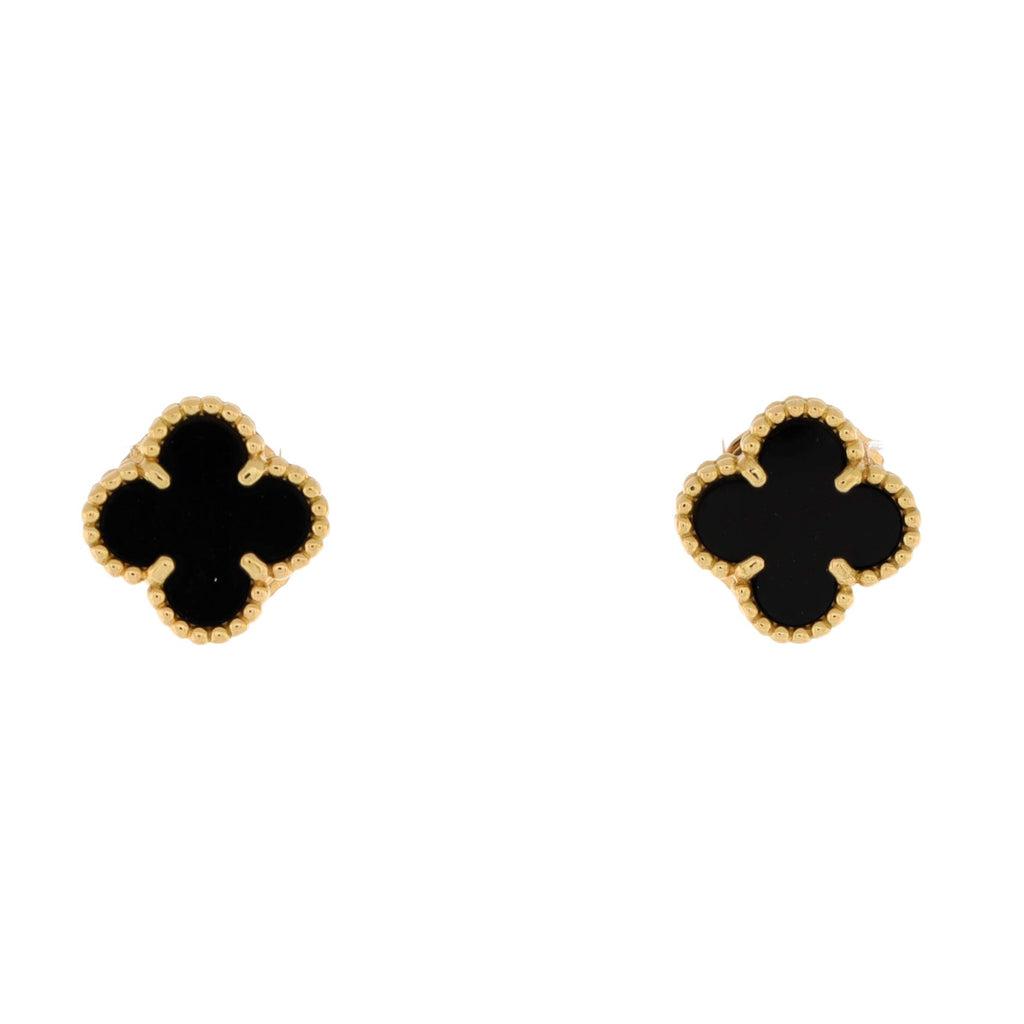 Sweet Alhambra Stud Earrings 18K Yellow Gold and Onyx