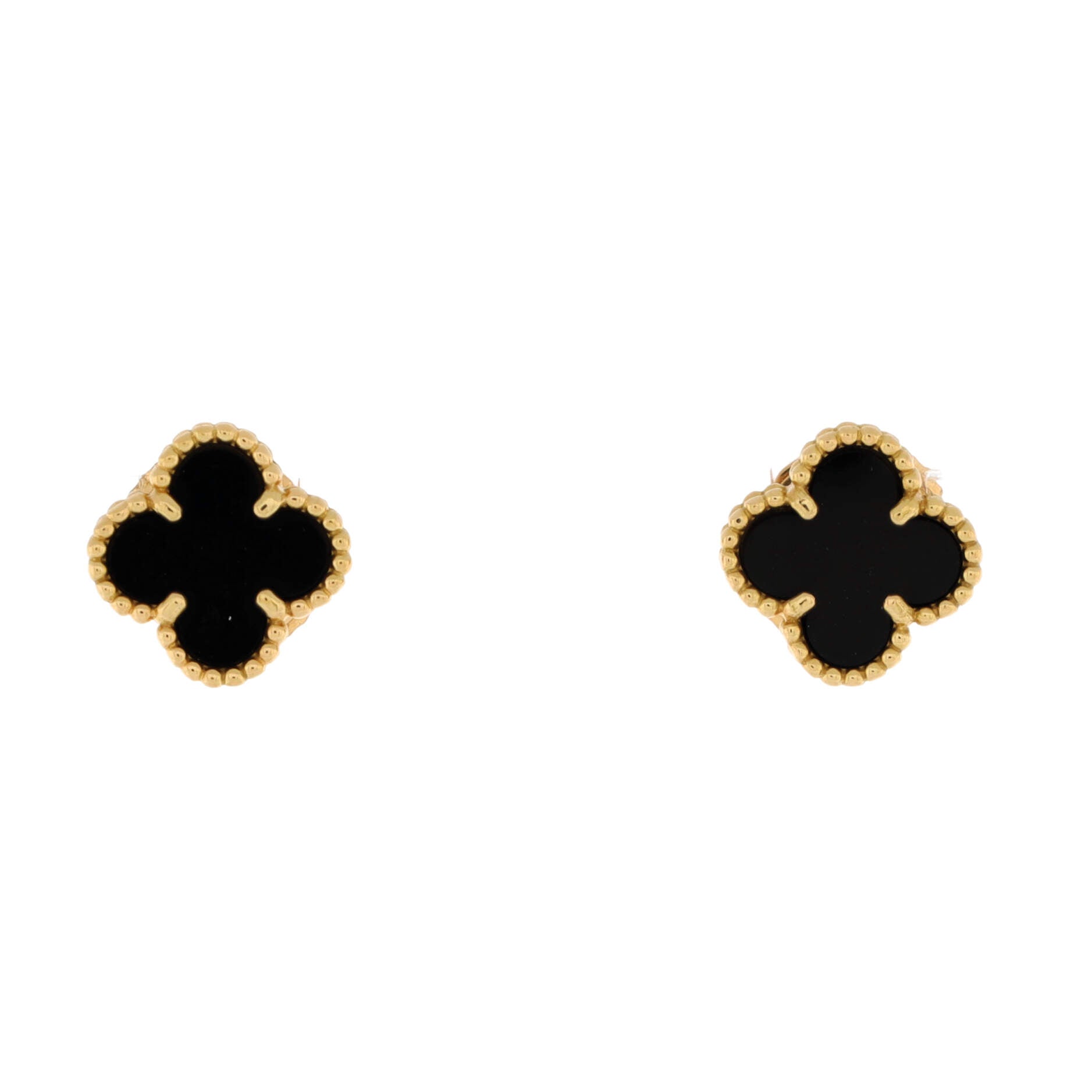 Sweet Alhambra Stud Earrings 18K Yellow Gold and Onyx