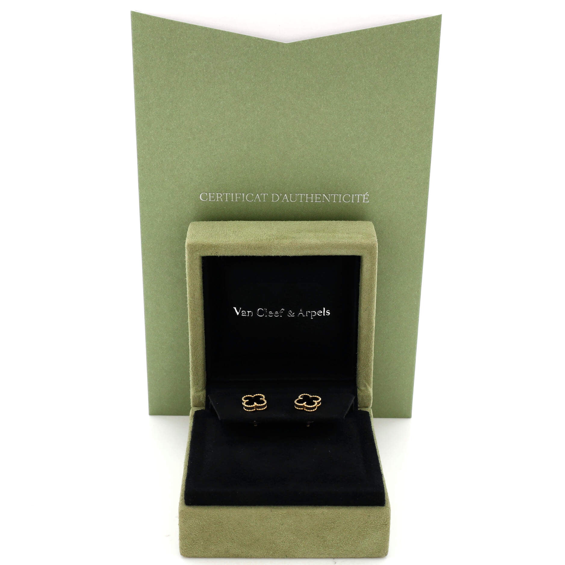 Sweet Alhambra Stud Earrings 18K Yellow Gold and Onyx