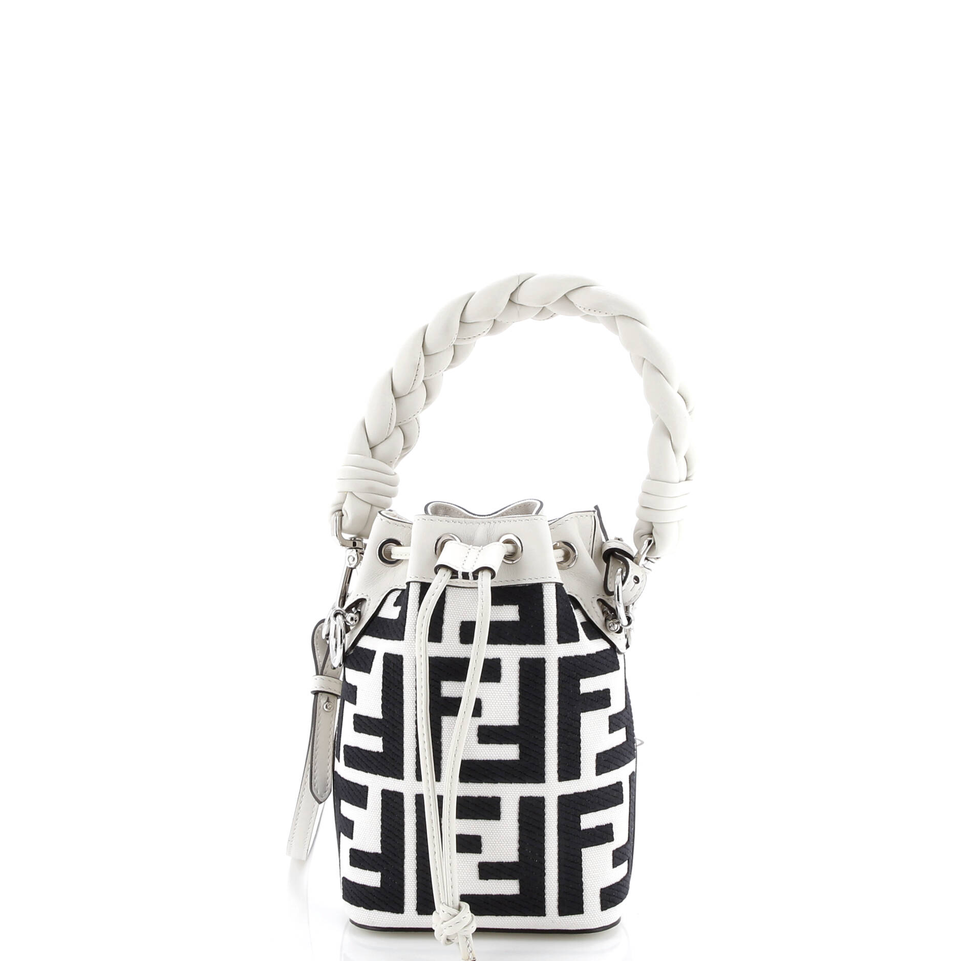 Woven Handle Mon Tresor Bucket Bag Zucca Embroidered Canvas Mini