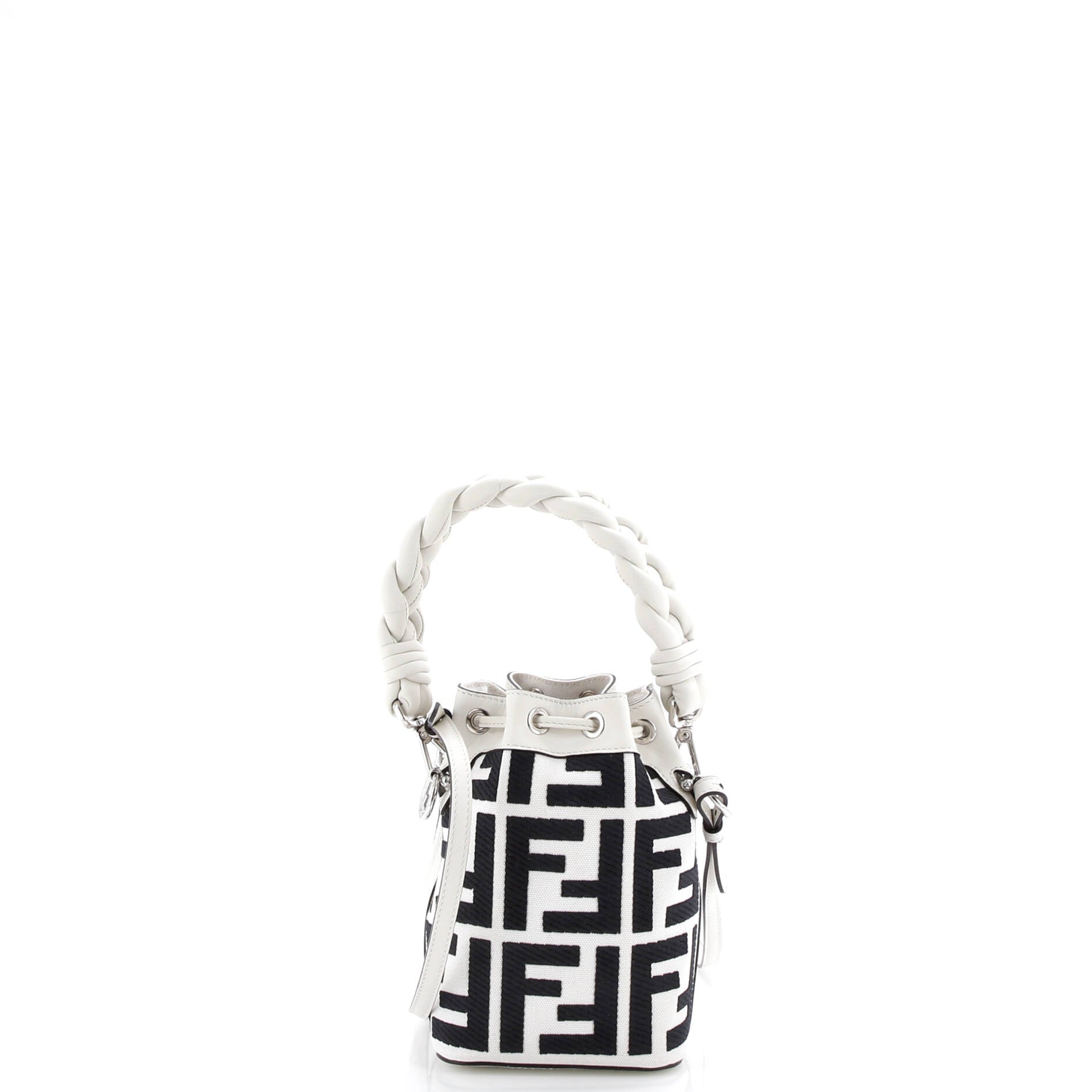 Woven Handle Mon Tresor Bucket Bag Zucca Embroidered Canvas Mini