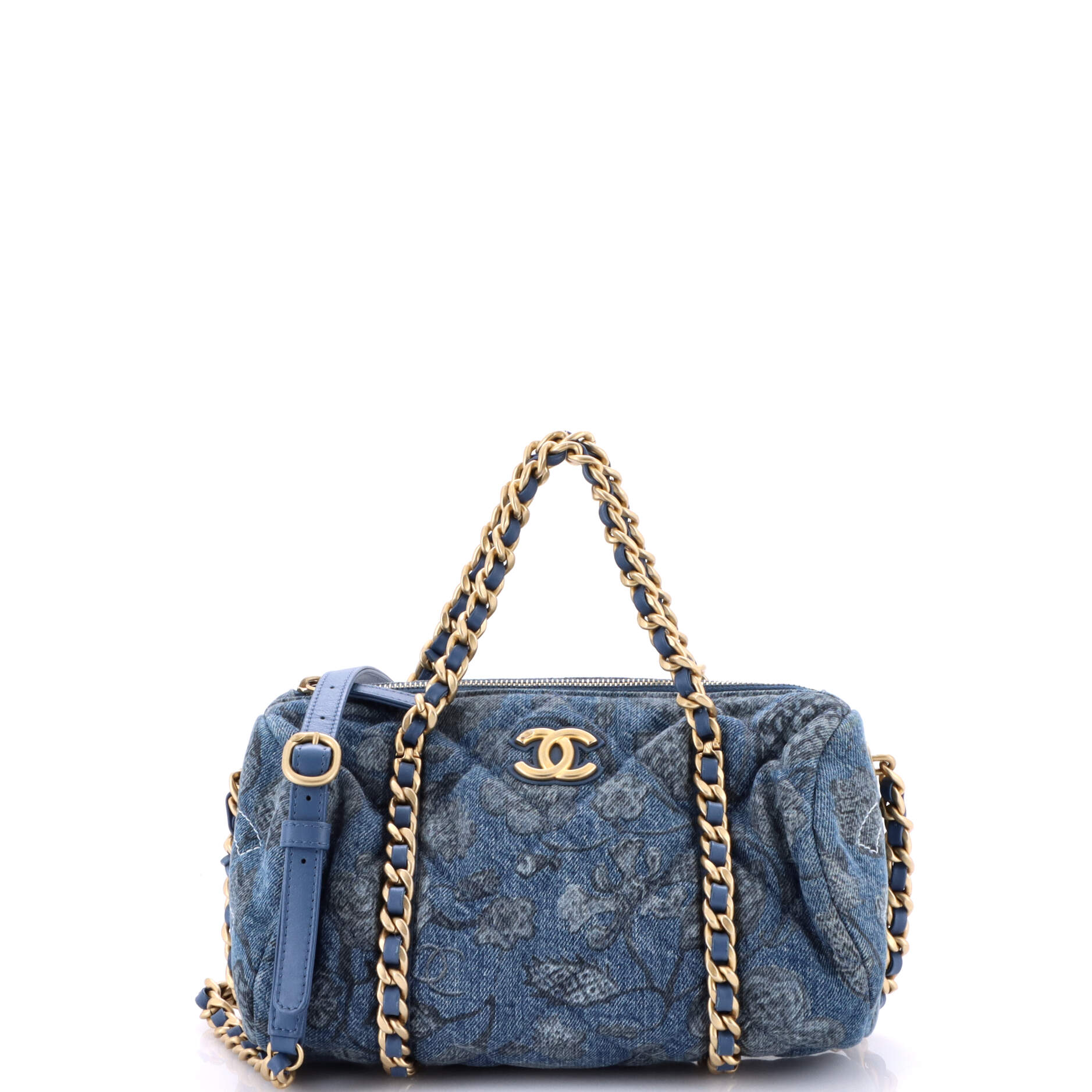 Destination Chenonceau Bowling Bag Quilted Printed Denim Small