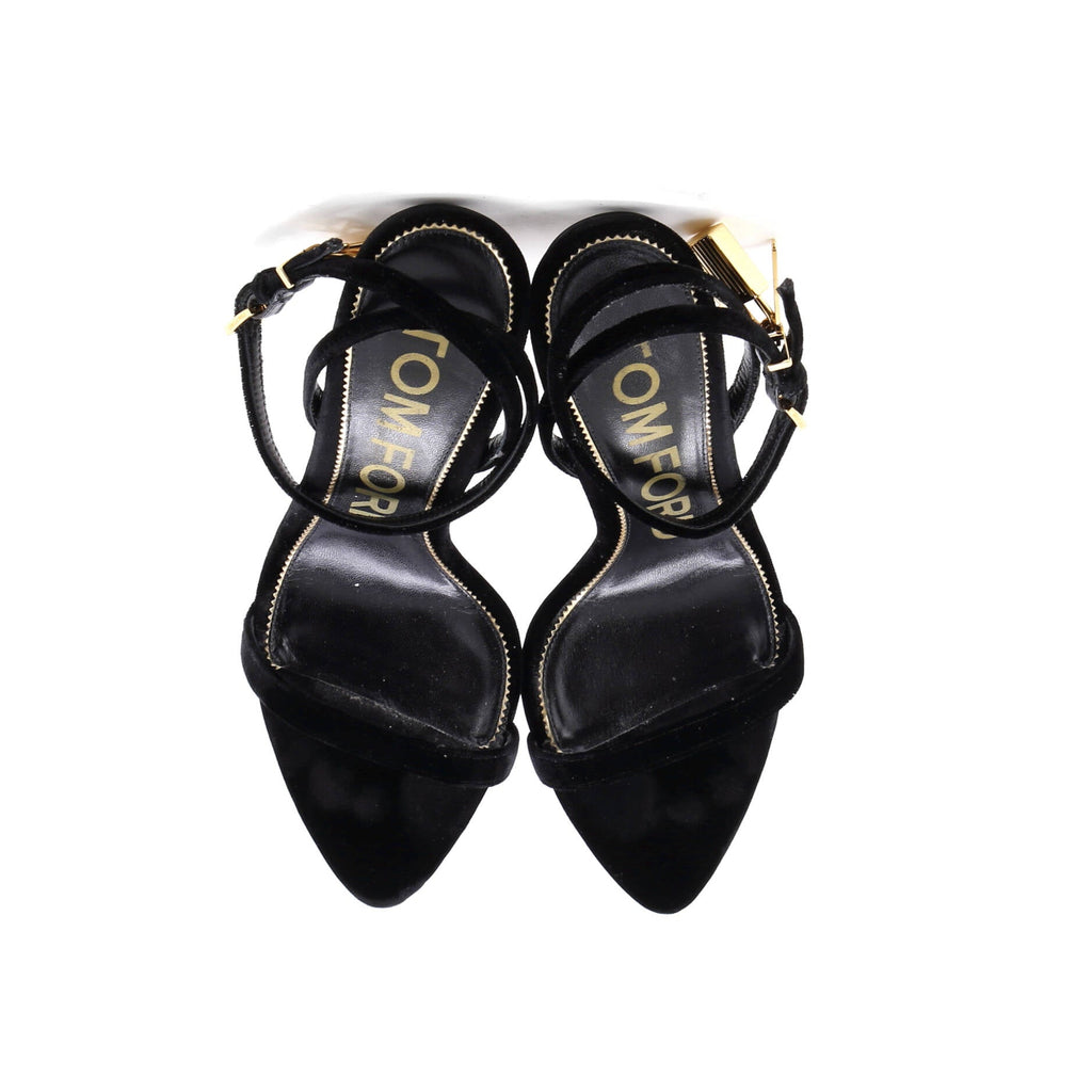 Women's Padlock Pointy Naked Heeled Sandals Velvet 105