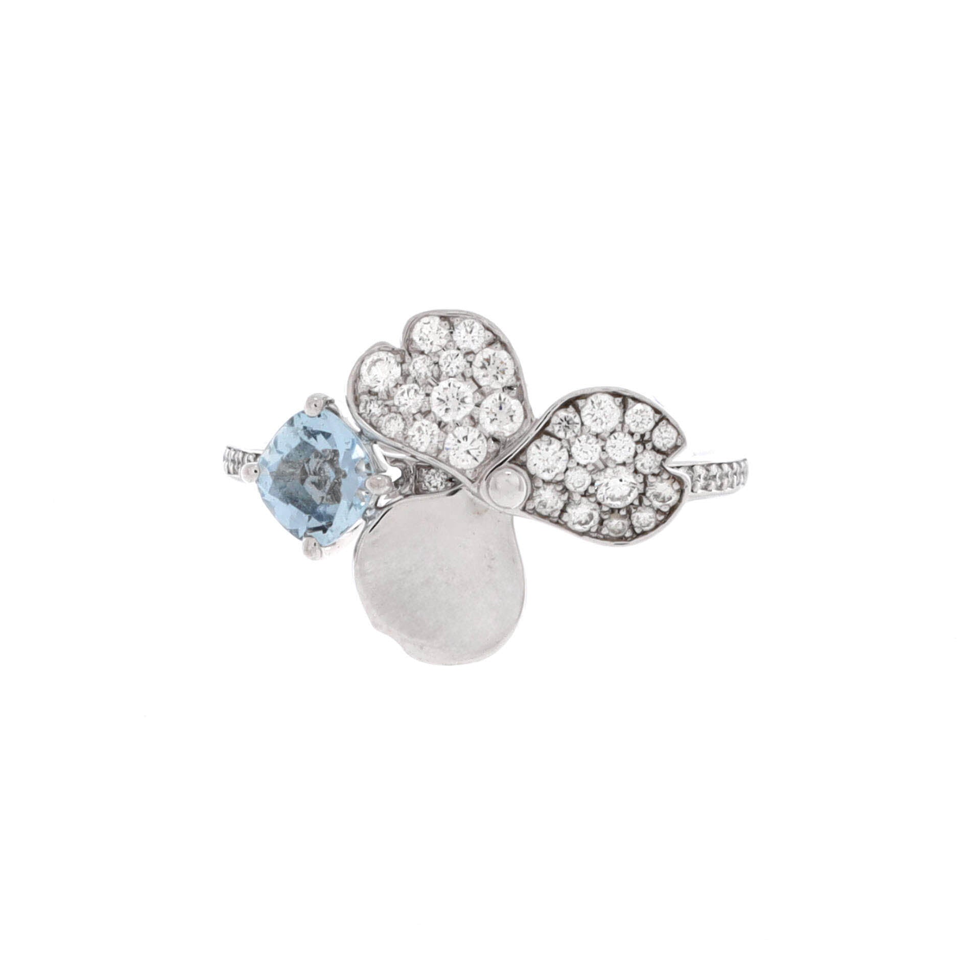 Paper Flowers Ring Platinum with Aquamarine and Diamonds
