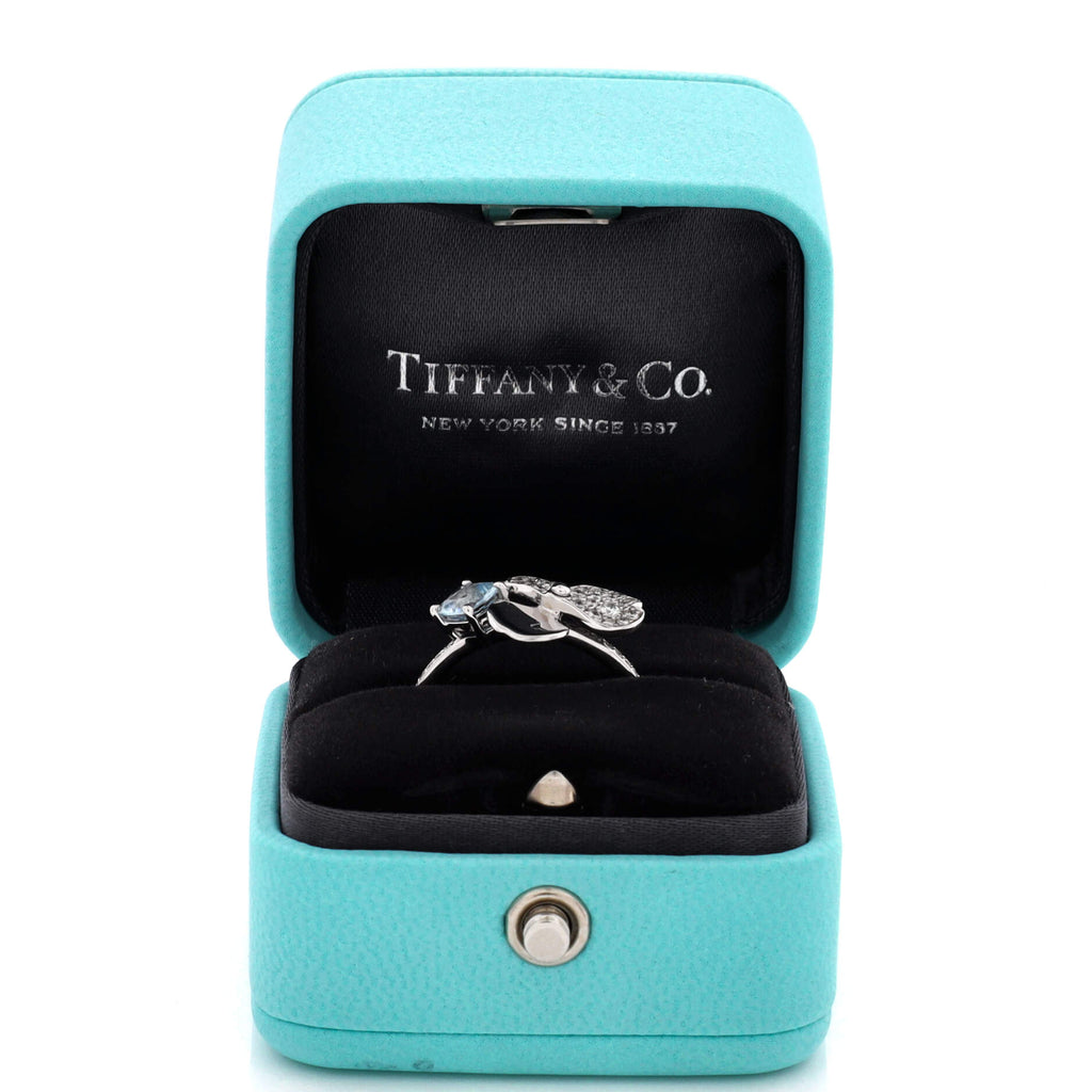 Paper Flowers Ring Platinum with Aquamarine and Diamonds