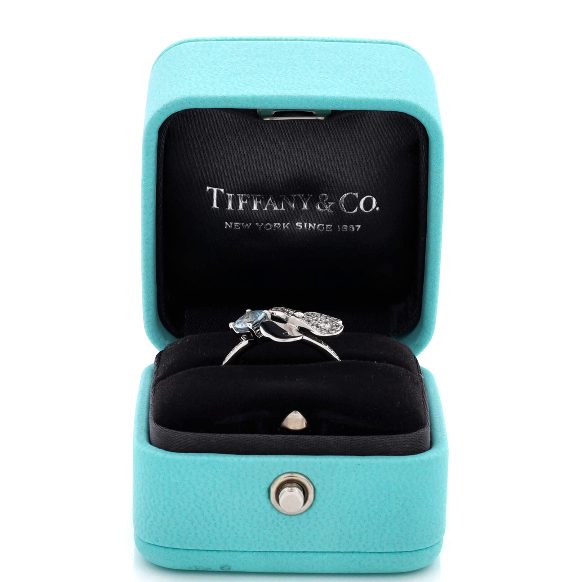 Paper Flowers Ring Platinum with Aquamarine and Diamonds
