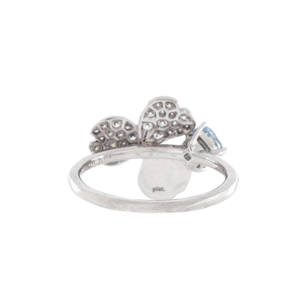 Paper Flowers Ring Platinum with Aquamarine and Diamonds