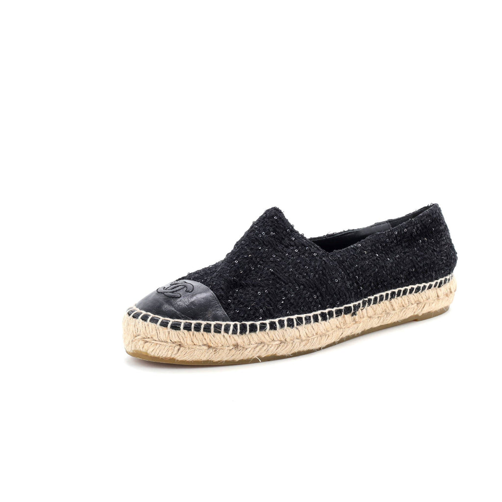 Women's CC Cap Toe Espadrilles Sequin Embellished Tweed with Leather