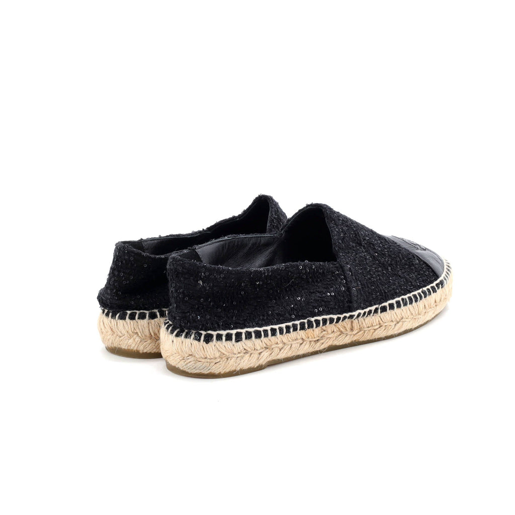 Women's CC Cap Toe Espadrilles Sequin Embellished Tweed with Leather