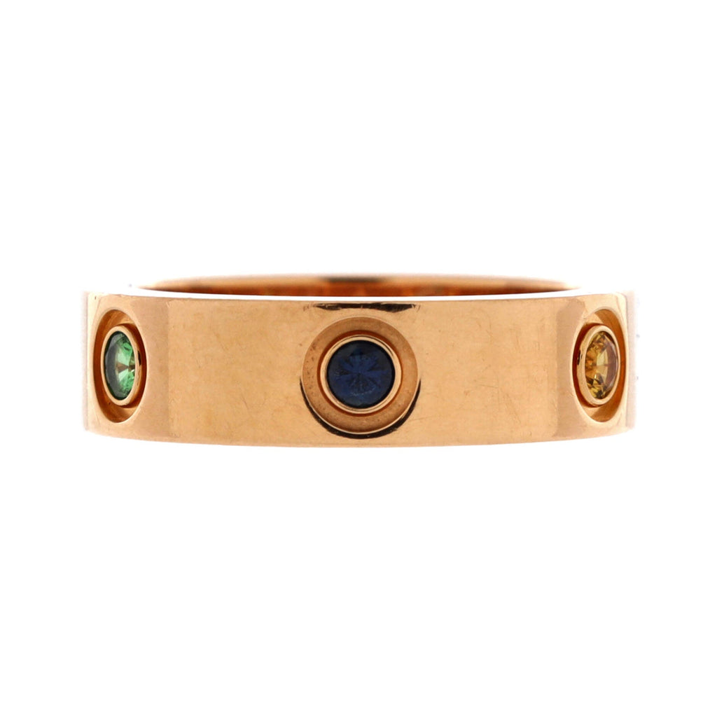 Love 6 Stone Band Ring 18K Rose Gold with Sapphires, Garnets and Amethyst