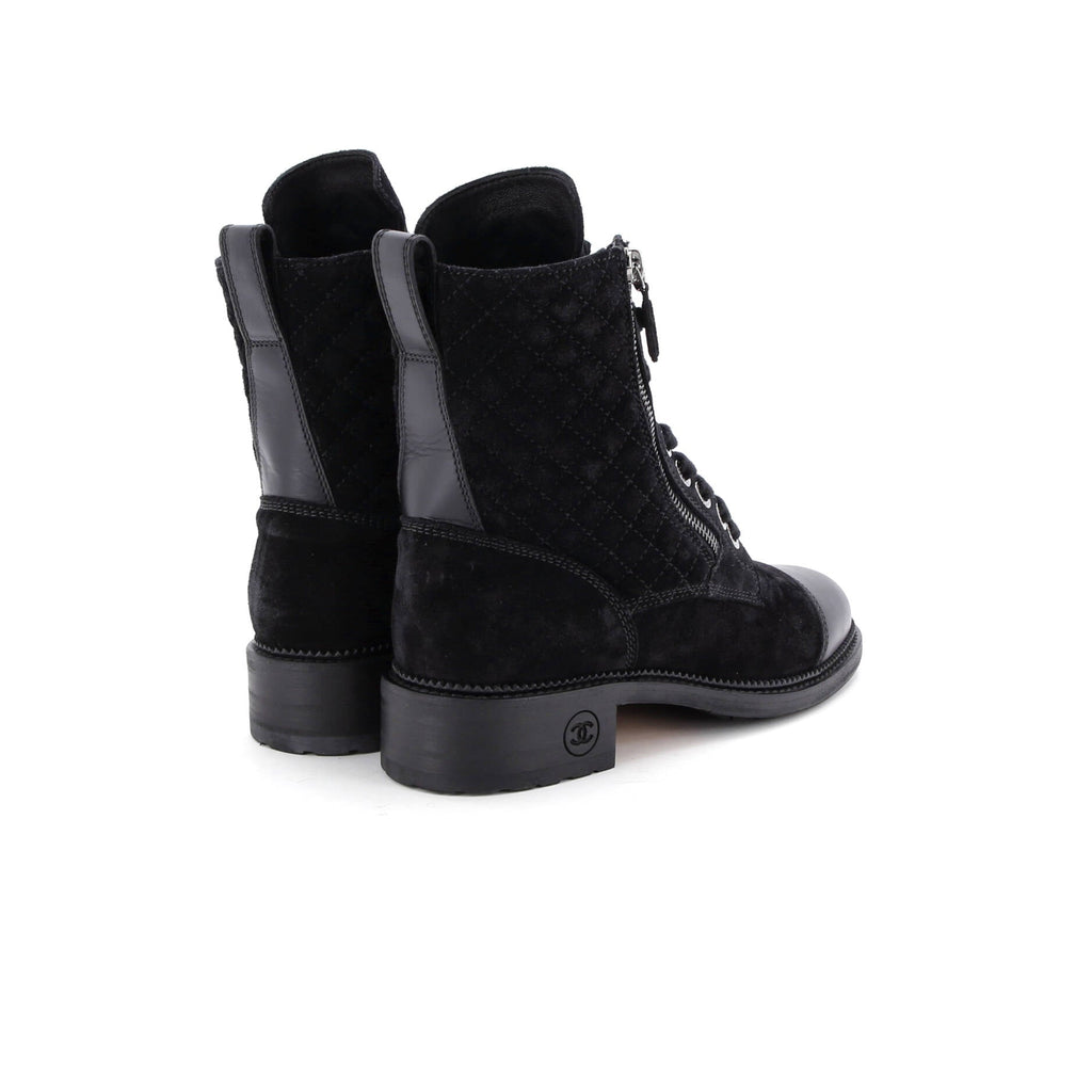 Women's CC Cap Toe Combat Boots Quilted Suede with Leather