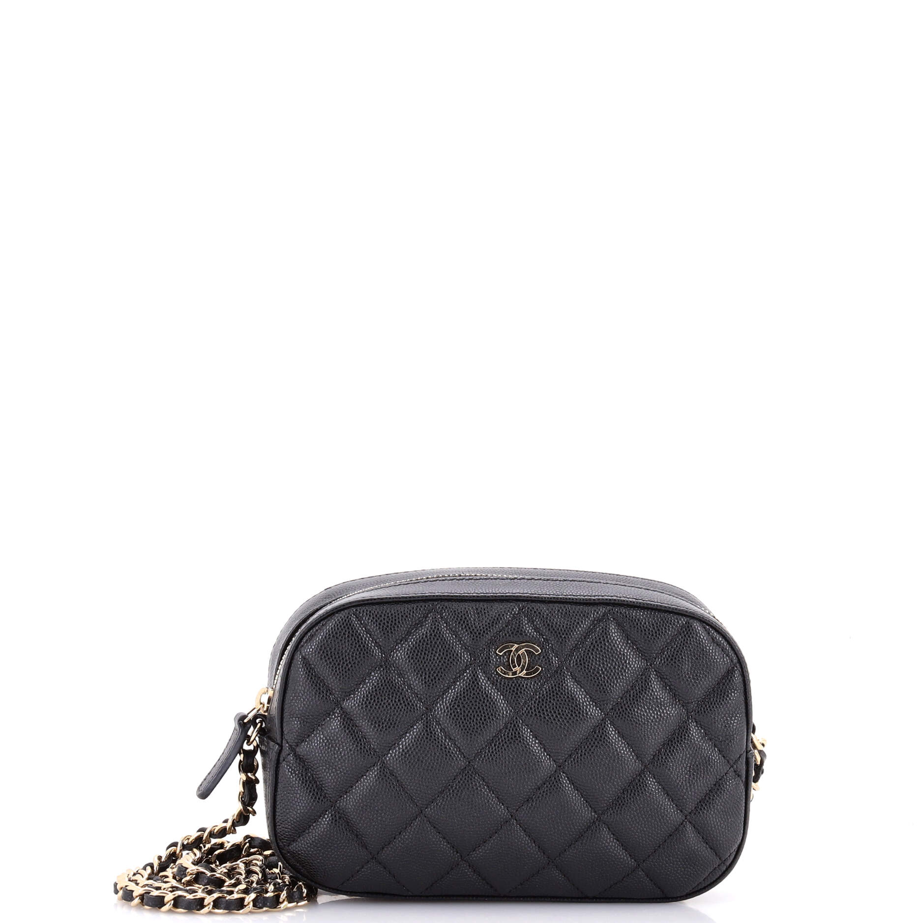 Zip Around Chain Camera Case Quilted Caviar Mini