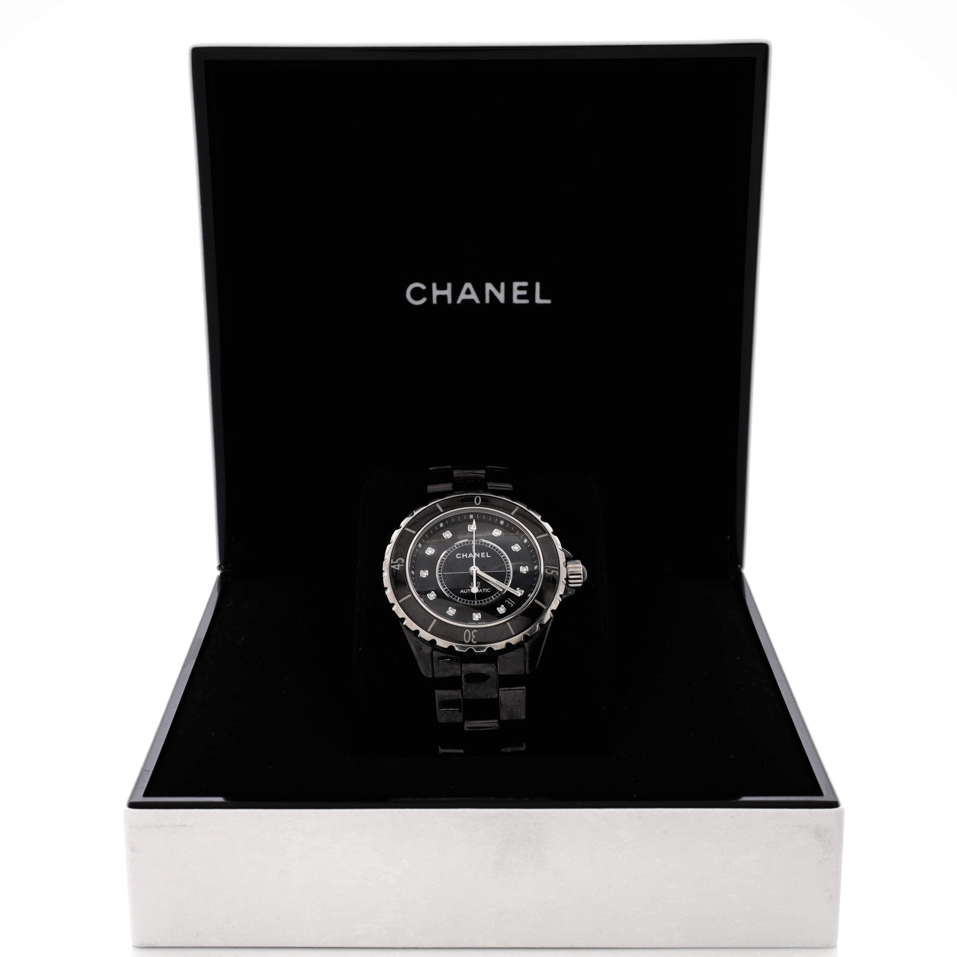 J12 Automatic Watch Ceramic and Stainless Steel with Diamond Markers 38