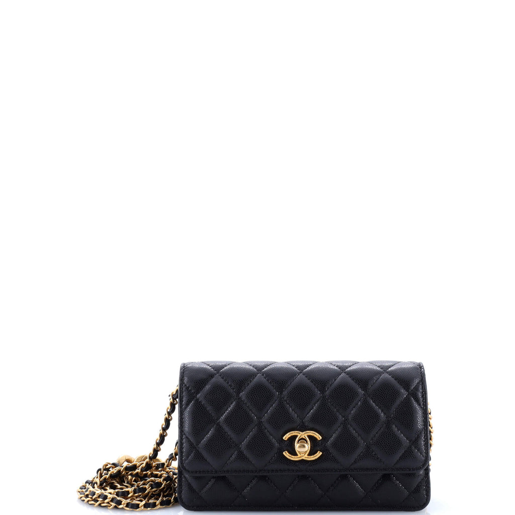 Mixed Chain Link CC Wallet on Chain Quilted Caviar Small