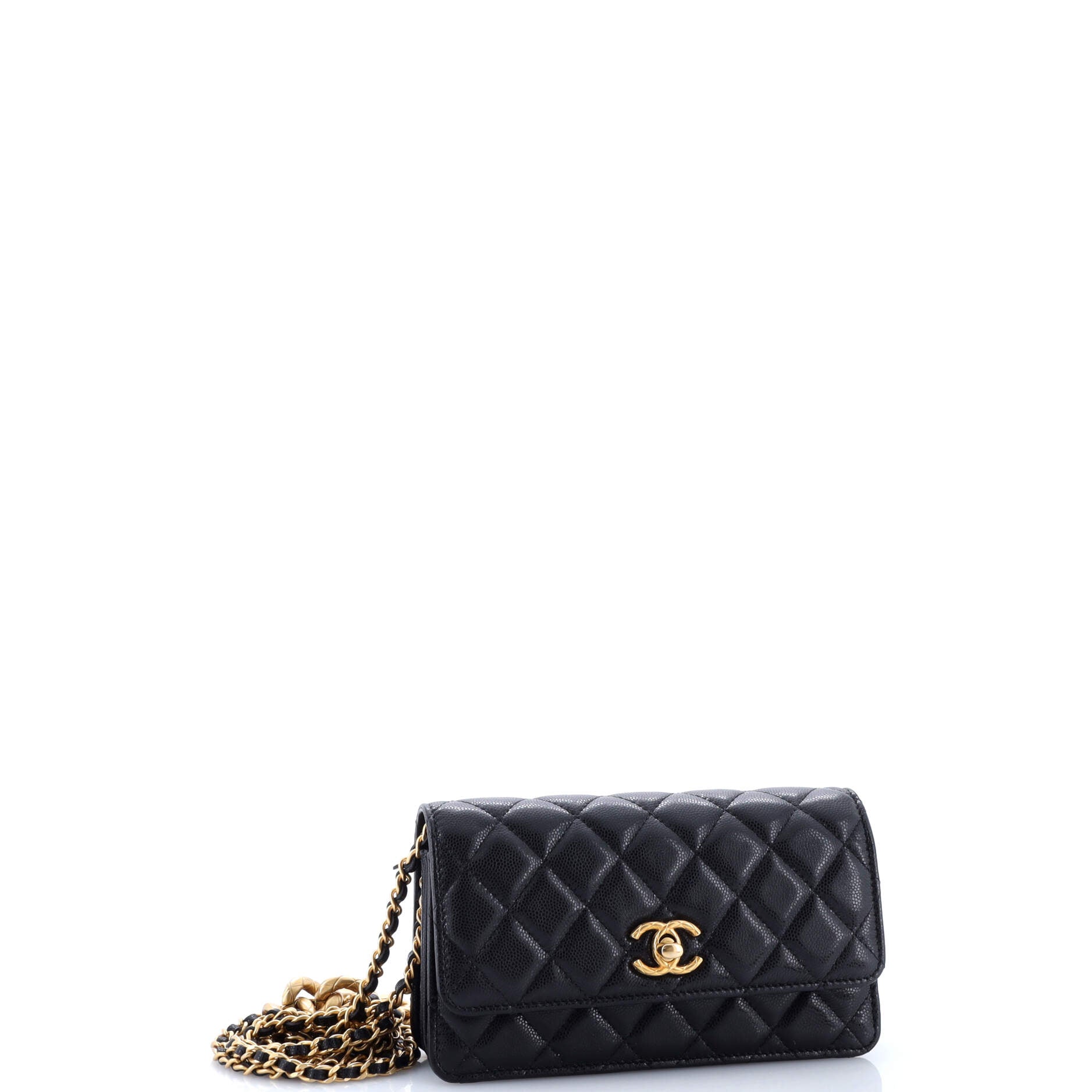 Mixed Chain Link CC Wallet on Chain Quilted Caviar Small