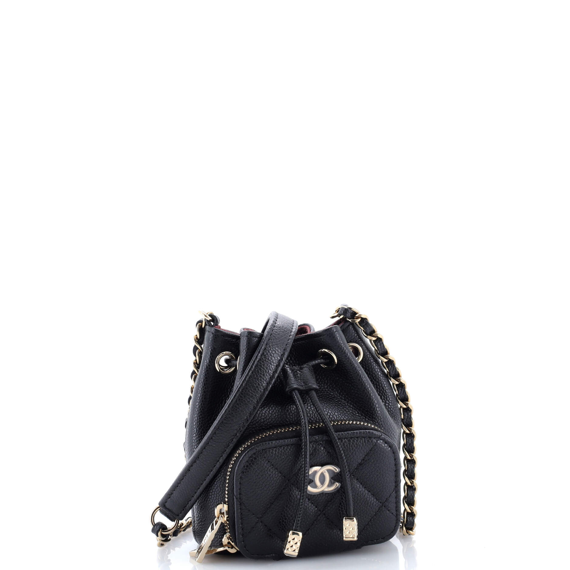 Business Affinity Drawstring Bucket Bag Quilted Caviar Mini