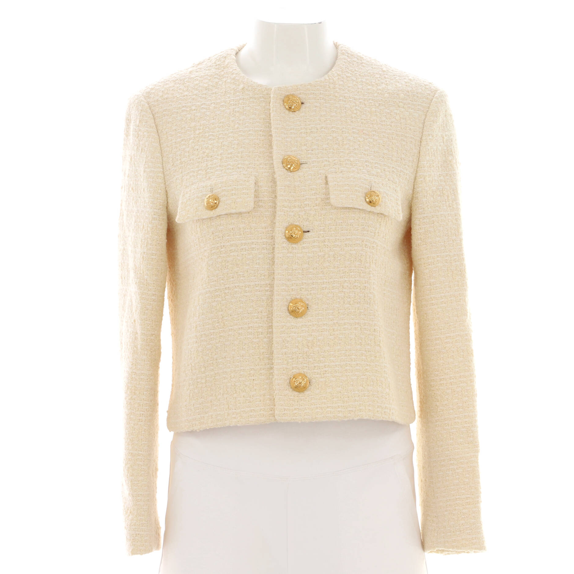 Women's Button Up Collarless Evening Jacket Tweed