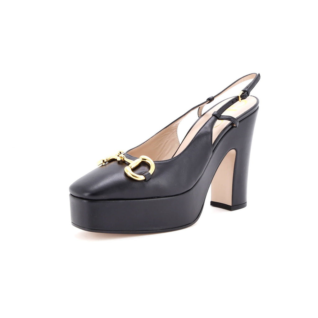 Women's Horsebit Platform Slingback Pumps Leather