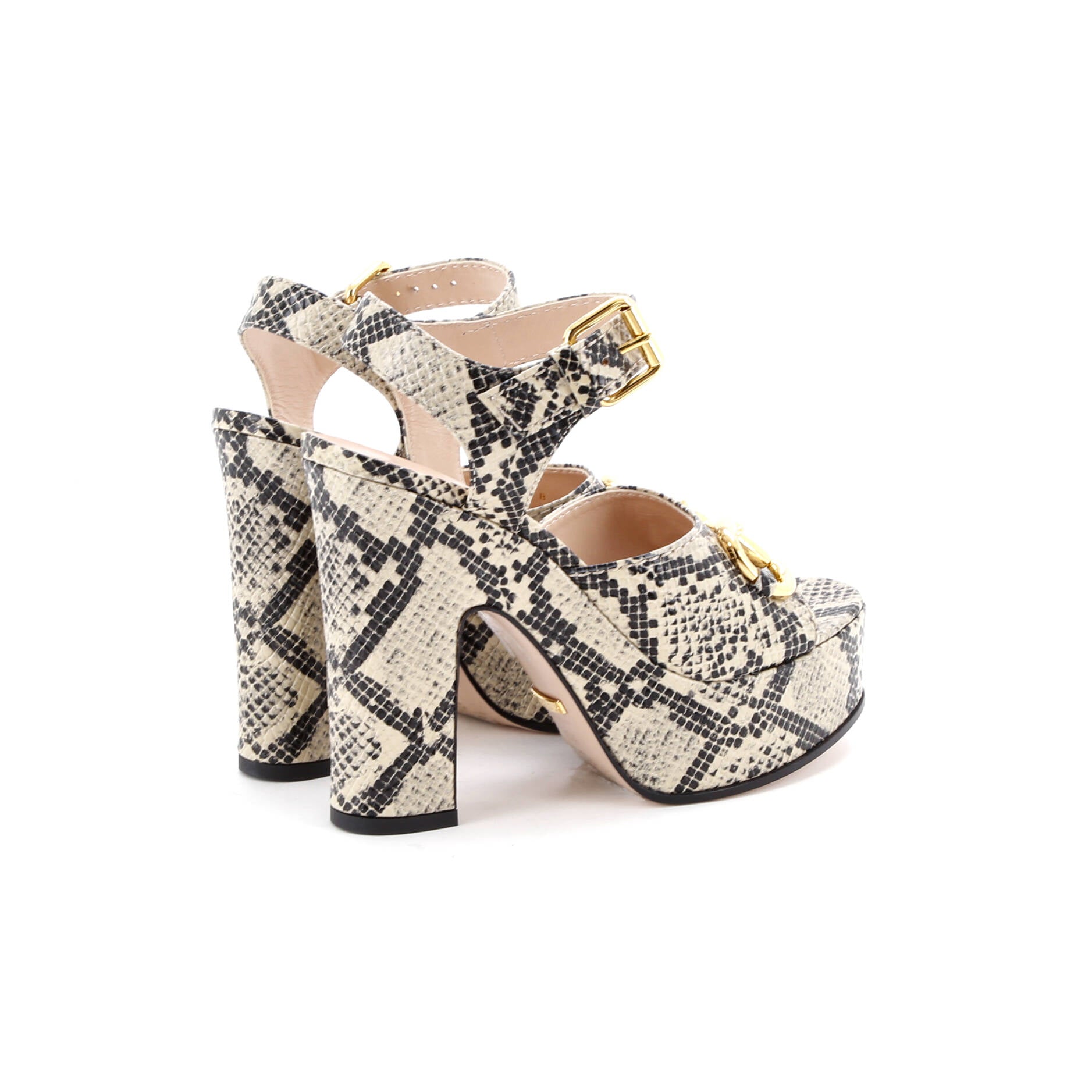 Women's Baby Horsebit Platform Sandals Snakeskin Embossed Leather
