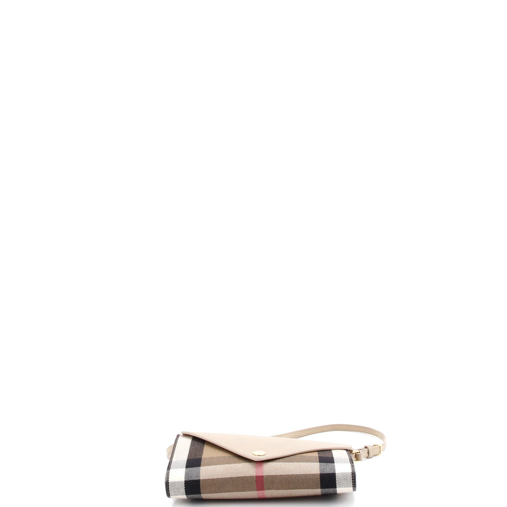 Hannah Envelope Wallet on Strap Leather and House Check Canvas