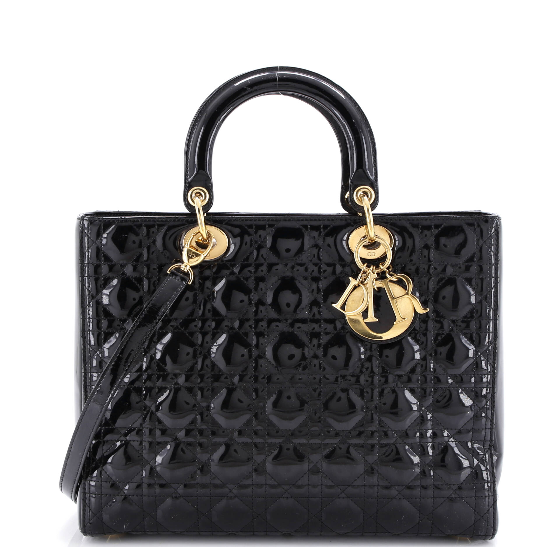 Lady Dior Bag Cannage Quilt Patent Large