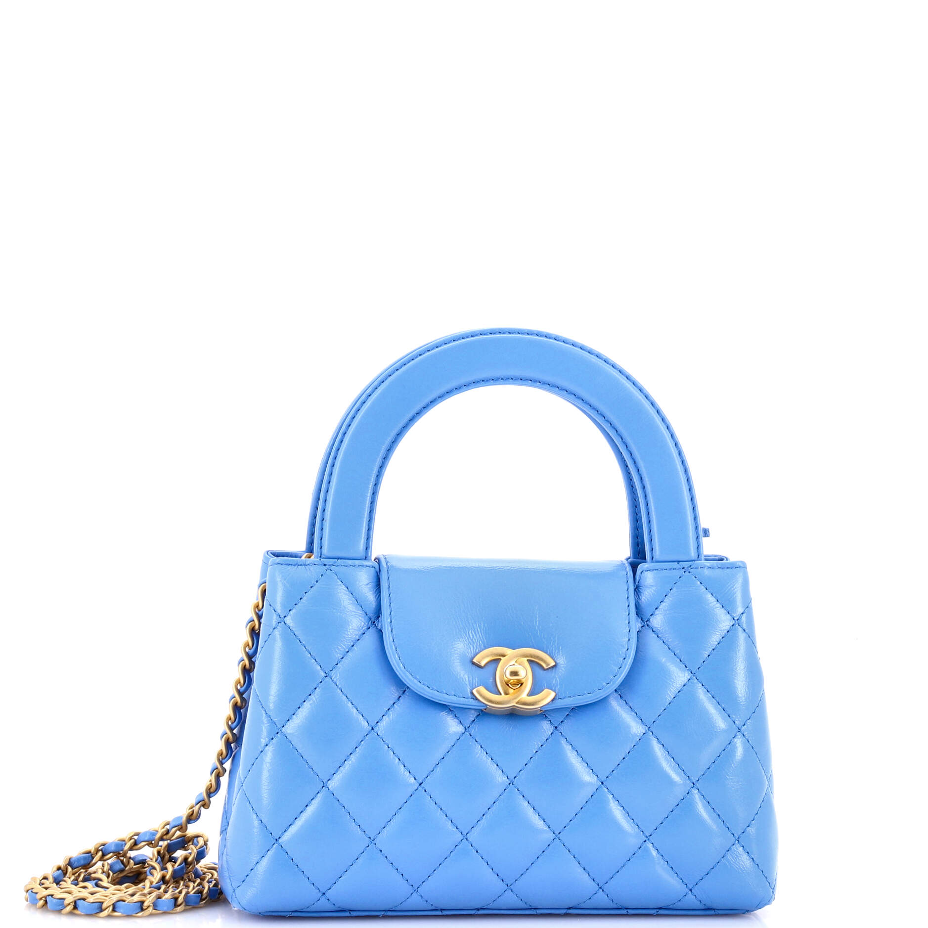 Kelly Top Handle Shopping Bag Quilted Shiny Aged Calfskin Mini