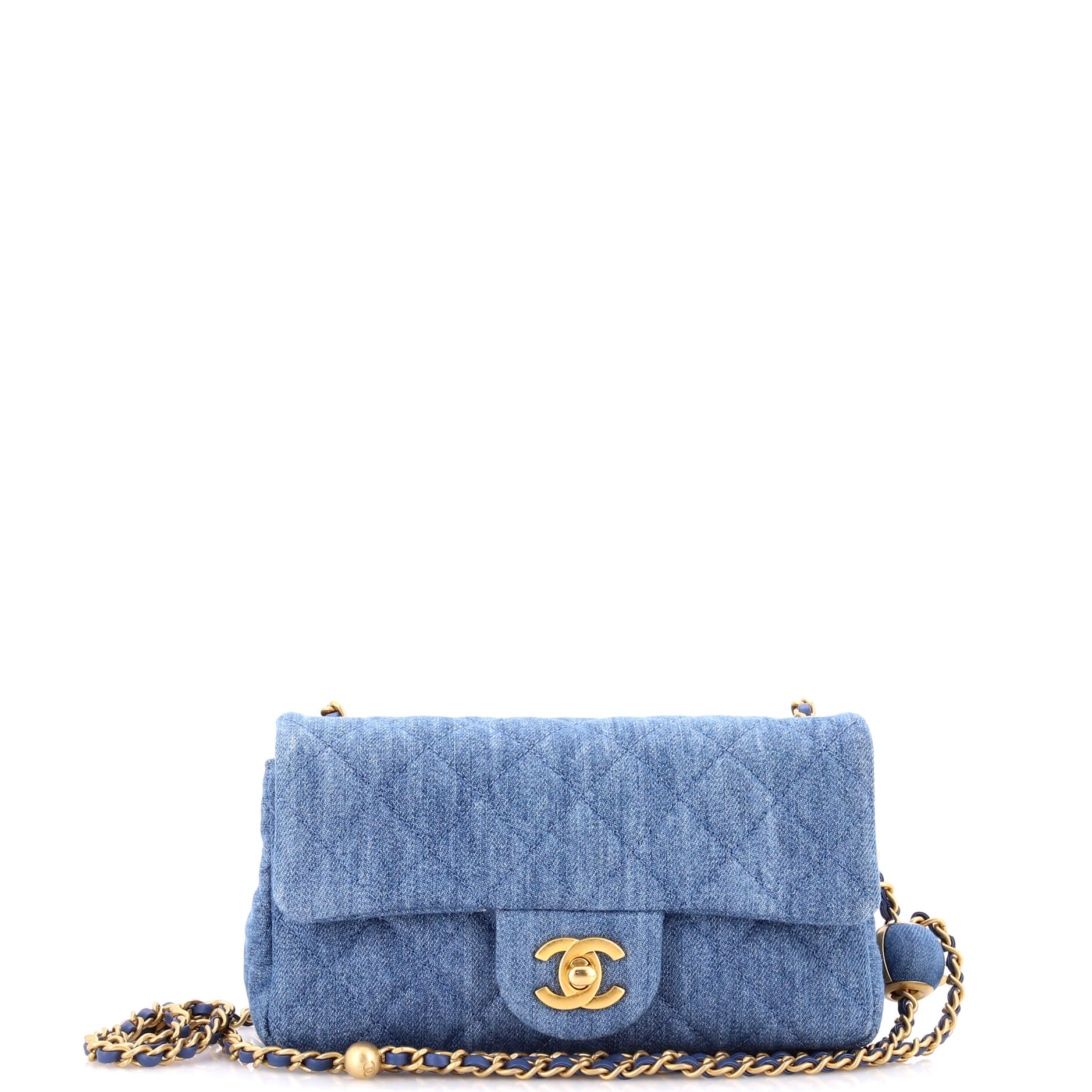 Pearl Crush Flap Bag Quilted Denim Mini