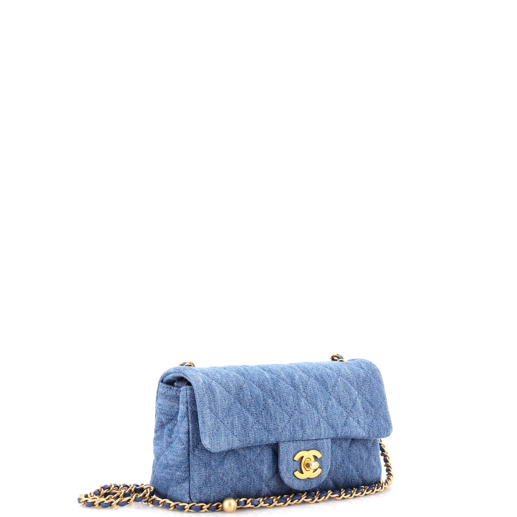 Pearl Crush Flap Bag Quilted Denim Mini
