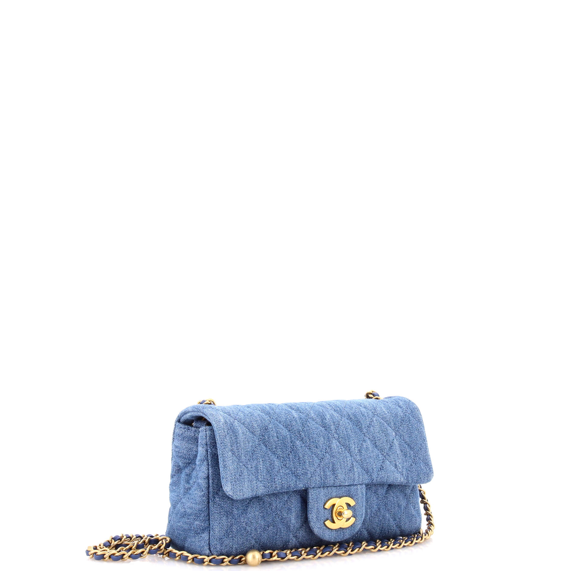 Pearl Crush Flap Bag Quilted Denim Mini