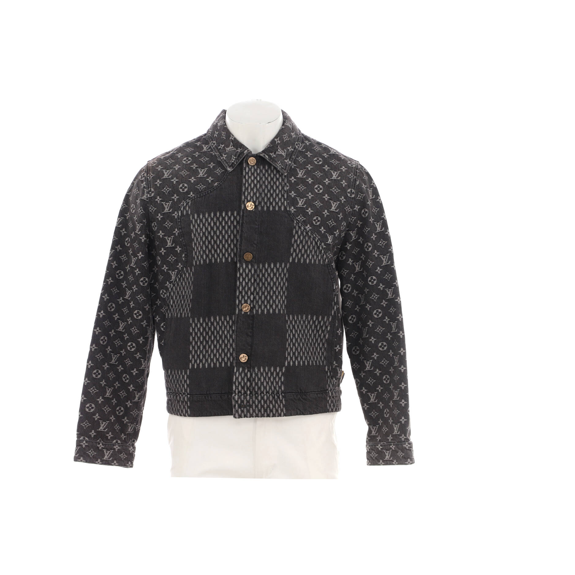 Men's Nigo Button Up Jacket Giant Damier Waves Monogram Denim
