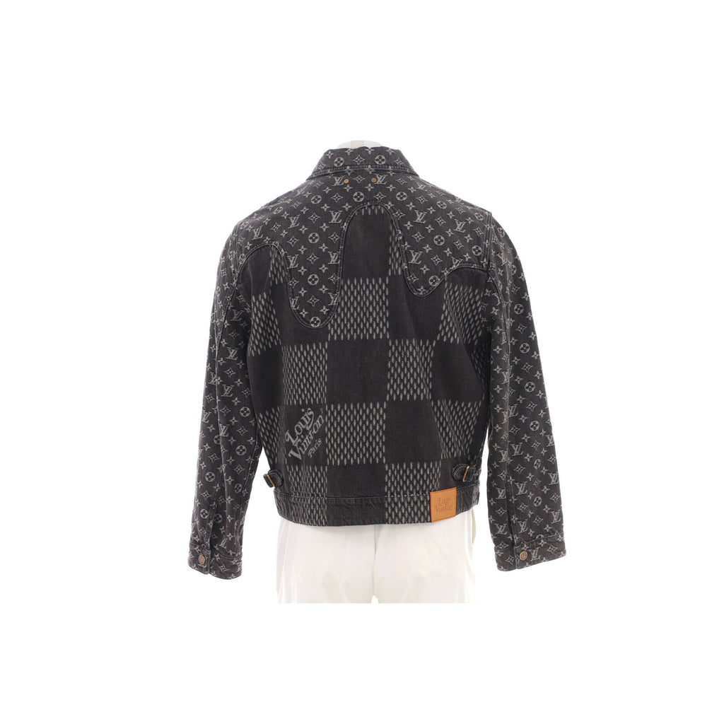 Men's Nigo Button Up Jacket Giant Damier Waves Monogram Denim