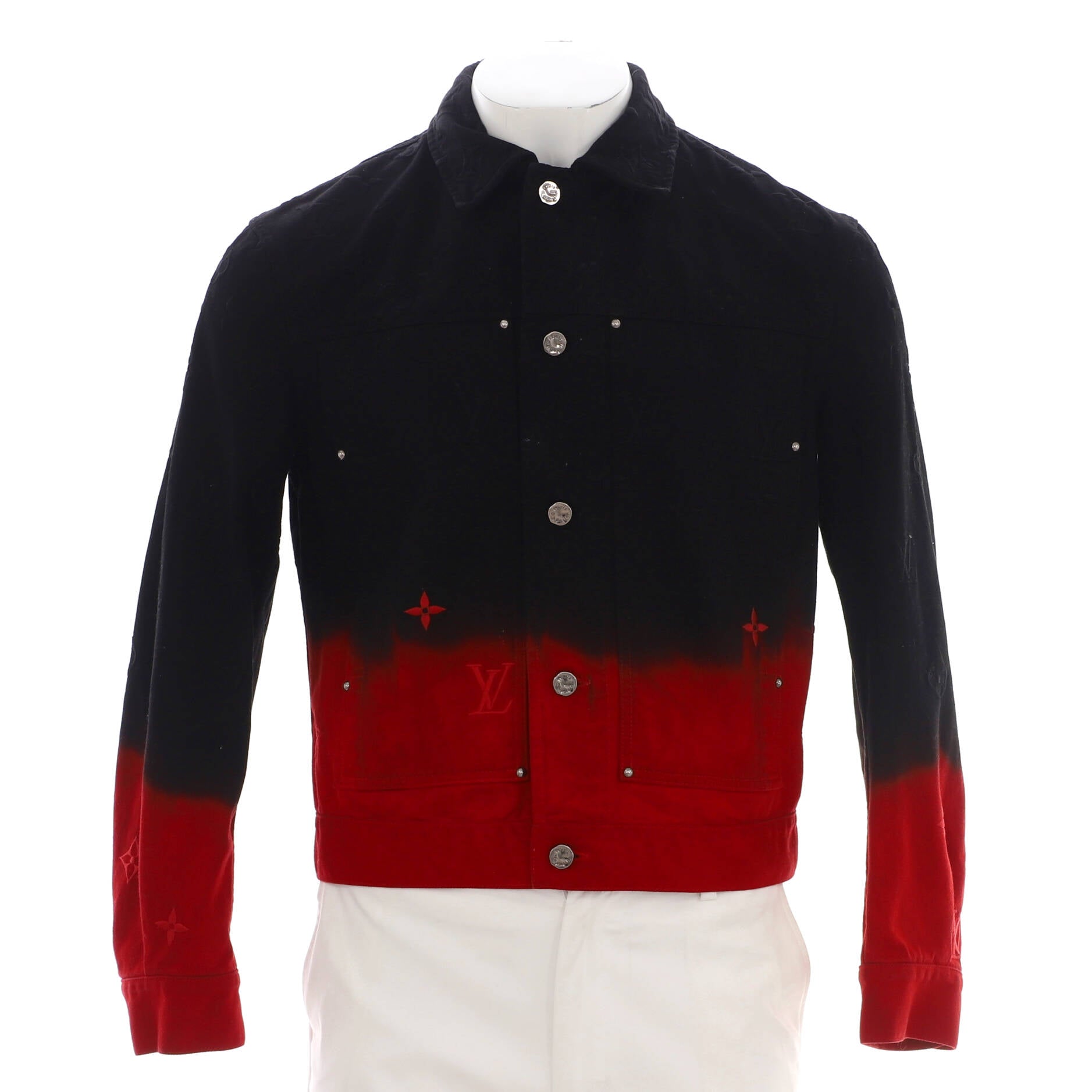 Men's Monogram Ombre Button Up Jacket Embroidered Denim