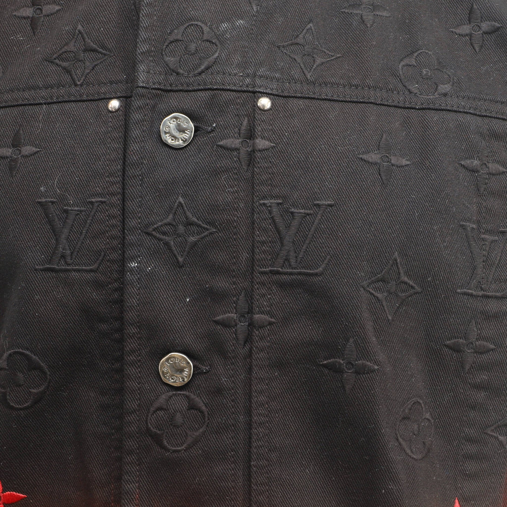 Men's Monogram Ombre Button Up Jacket Embroidered Denim