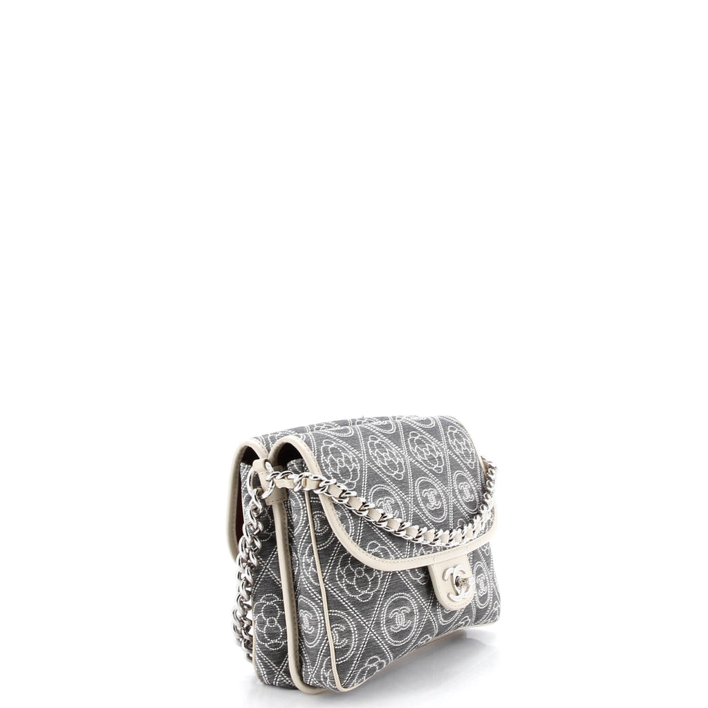 Camellia Double Side Flap Bag Quilted Printed Canvas Small