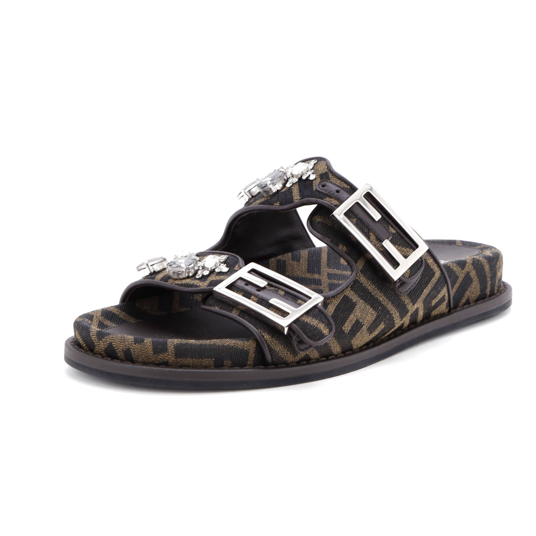 Women's Feel Slide Sandals FF Jacquard Fabric with Crystals