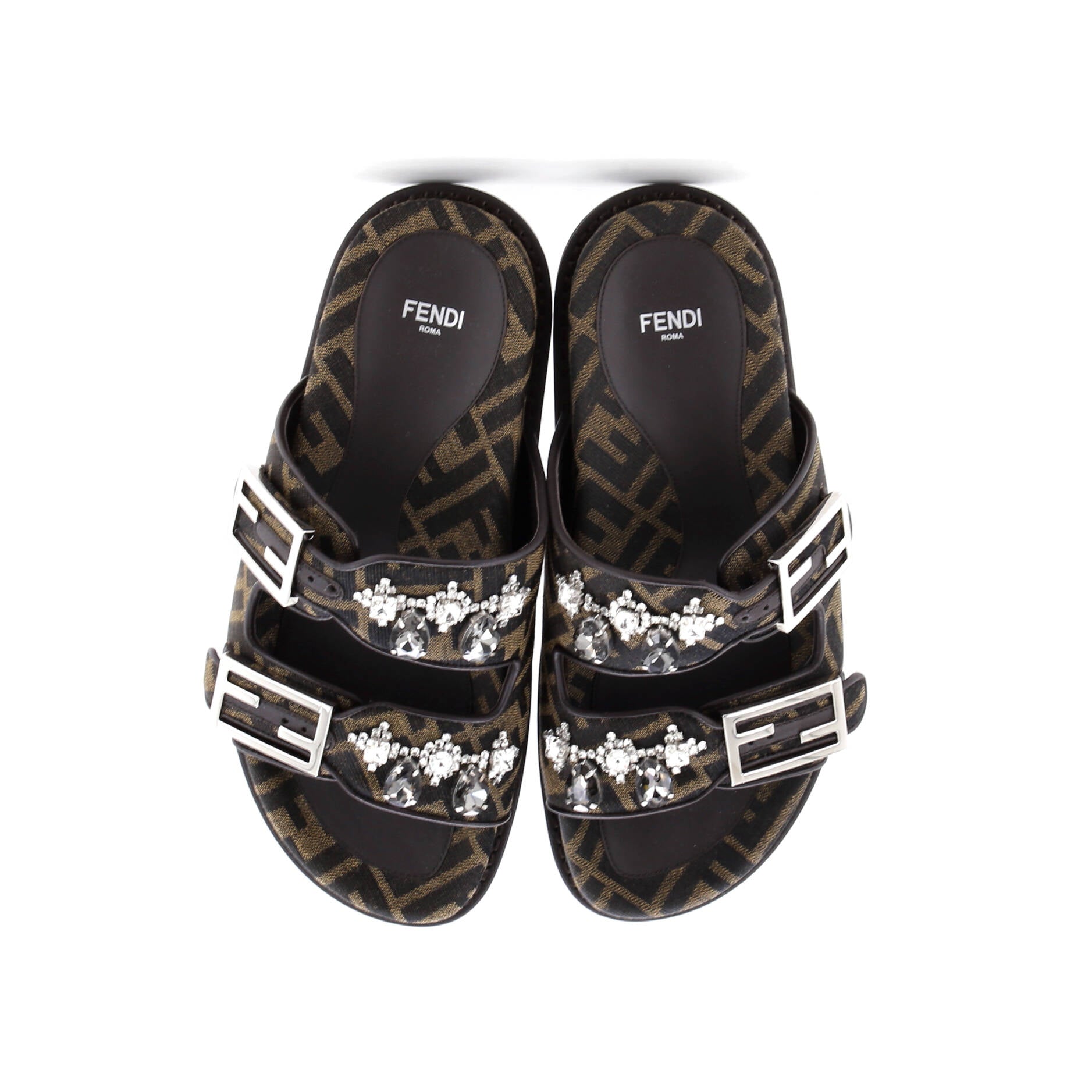 Women's Feel Slide Sandals FF Jacquard Fabric with Crystals